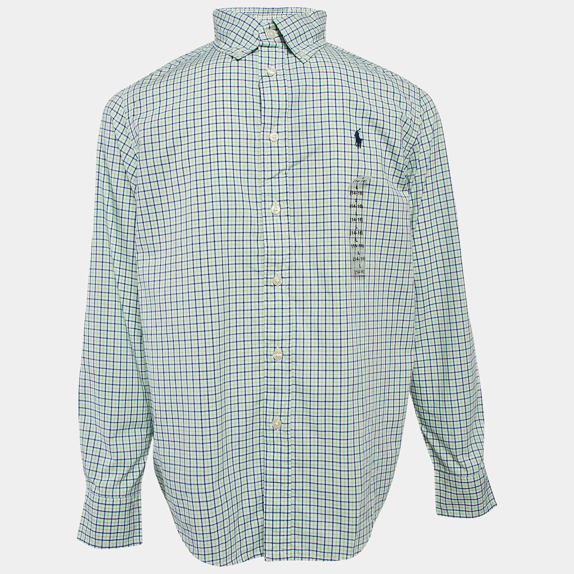 Pre Owned Ralph Lauren Kids Green Check Cotton Long Sleeve Shirt 14/16 Yrs 