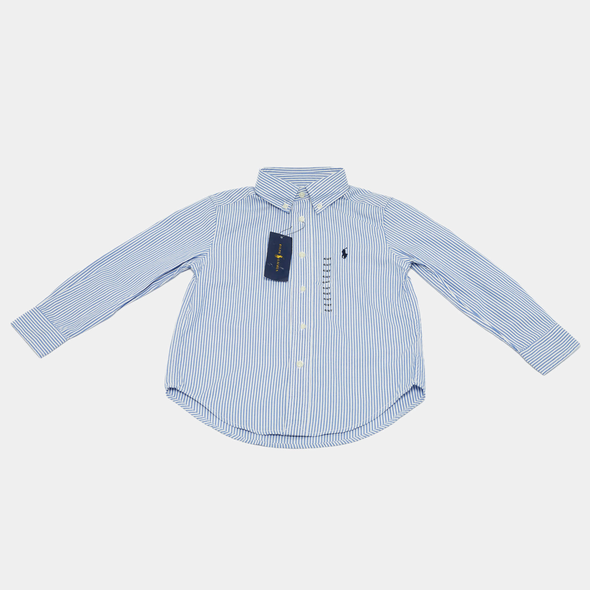 Pre Owned Ralph Lauren White & Blue Striped Cotton Button Front Shirt 4 Yrs