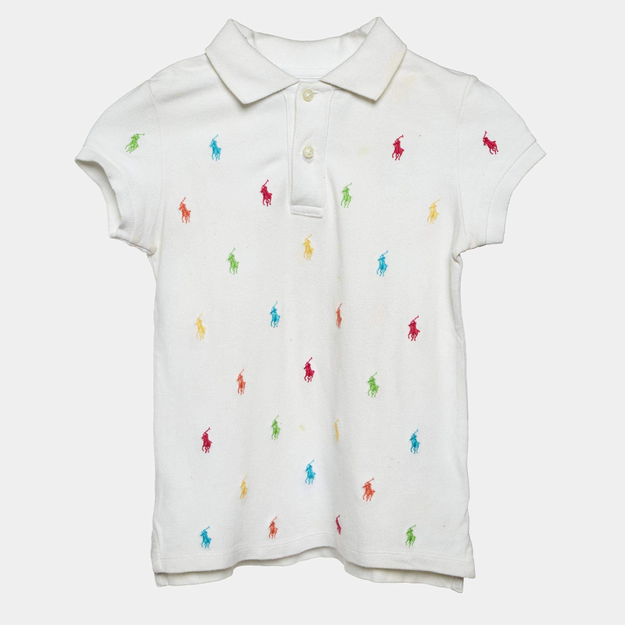 Pre Owned Ralph Lauren Kids White Logo Embroidered Cotton T-Shirt 6 Yrs