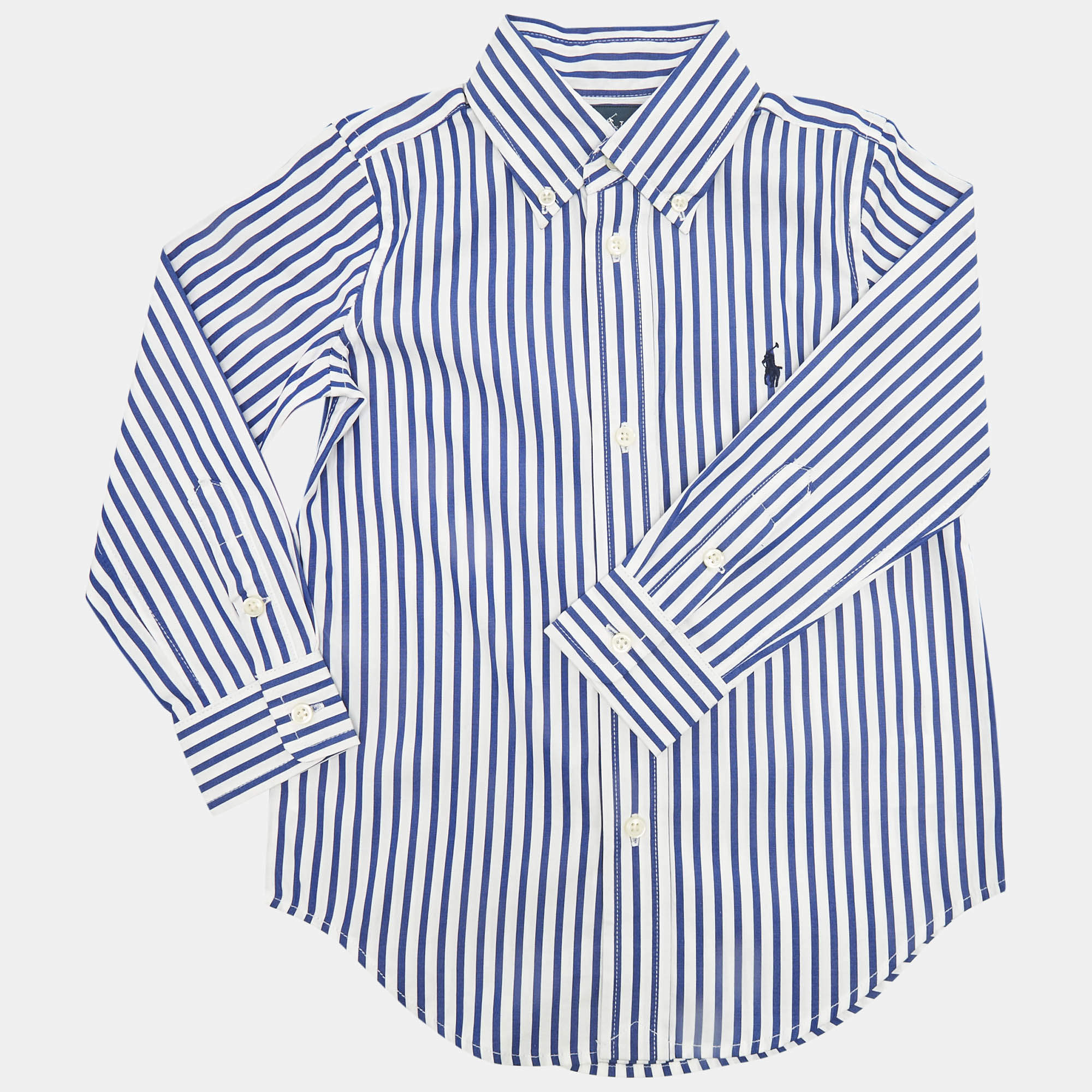 Pre Owned Ralph Lauren White/Blue Striped Cotton Long Sleeve Shirt 3 Yrs