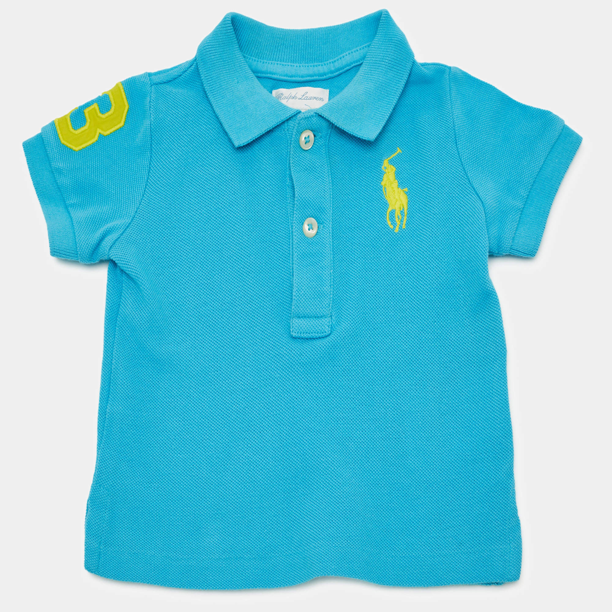 Pre Owned Ralph Lauren Kids Blue Embroidered Cotton Polo T-Shirt 3M