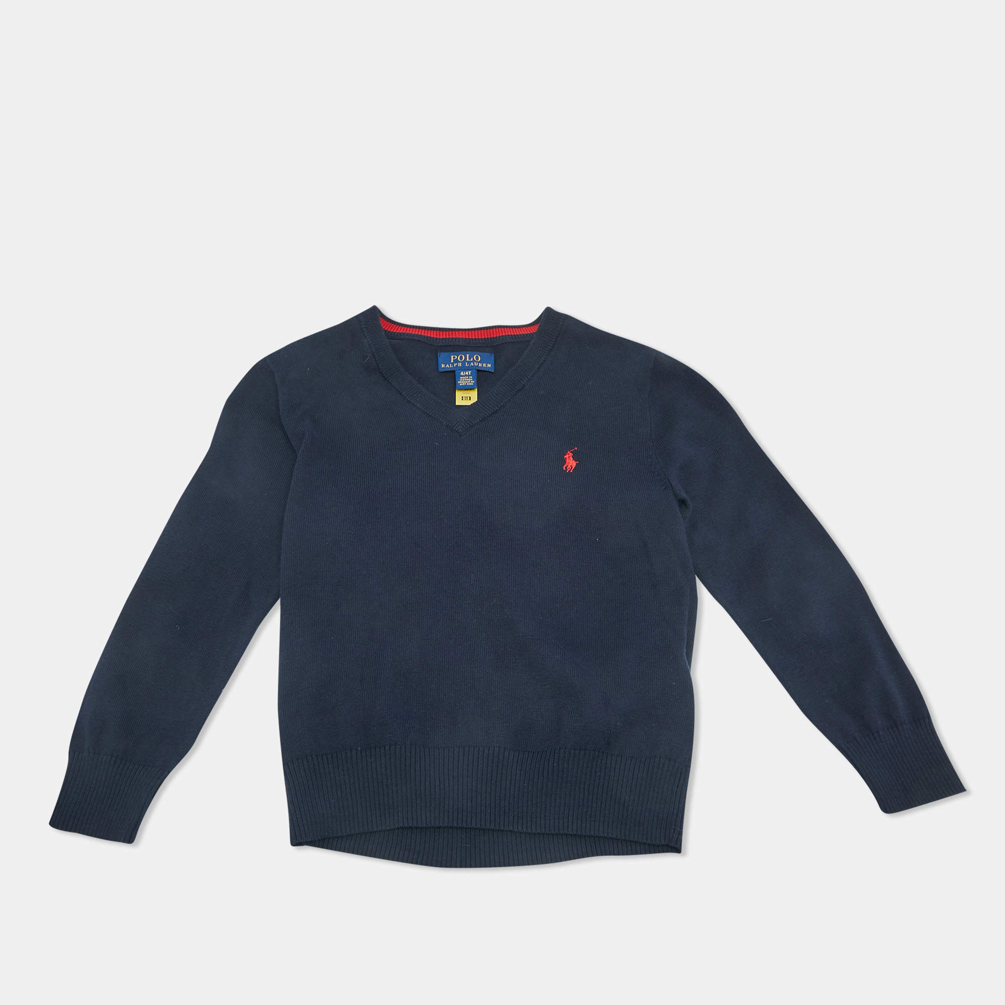 Pre Owned Ralph Lauren Kids Navy Blue Wool V-Neck Sweater 4Yrs