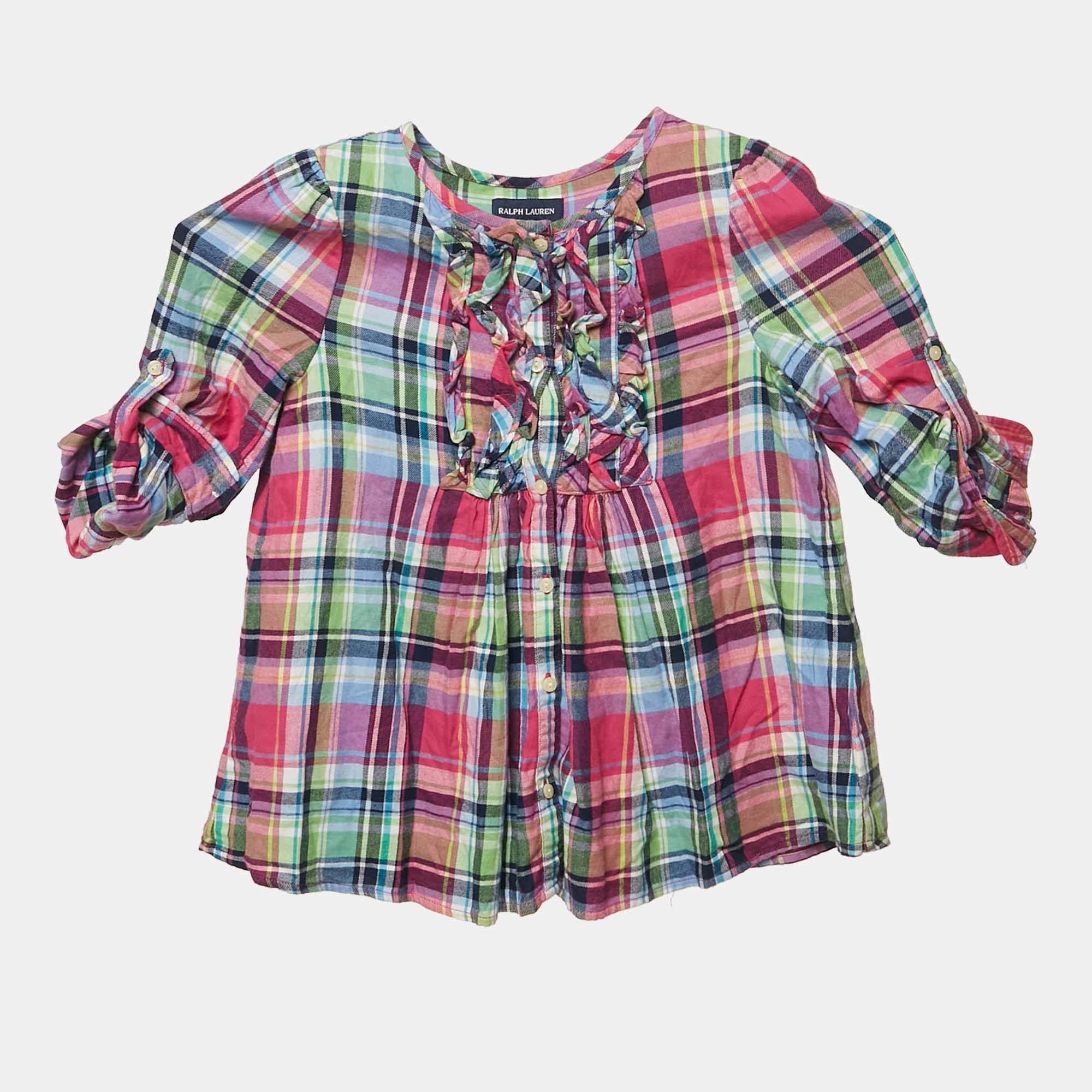 Ralph Lauren Pink/Blue Checks Cotton Ruffled Tunic Top 6 Yrs 