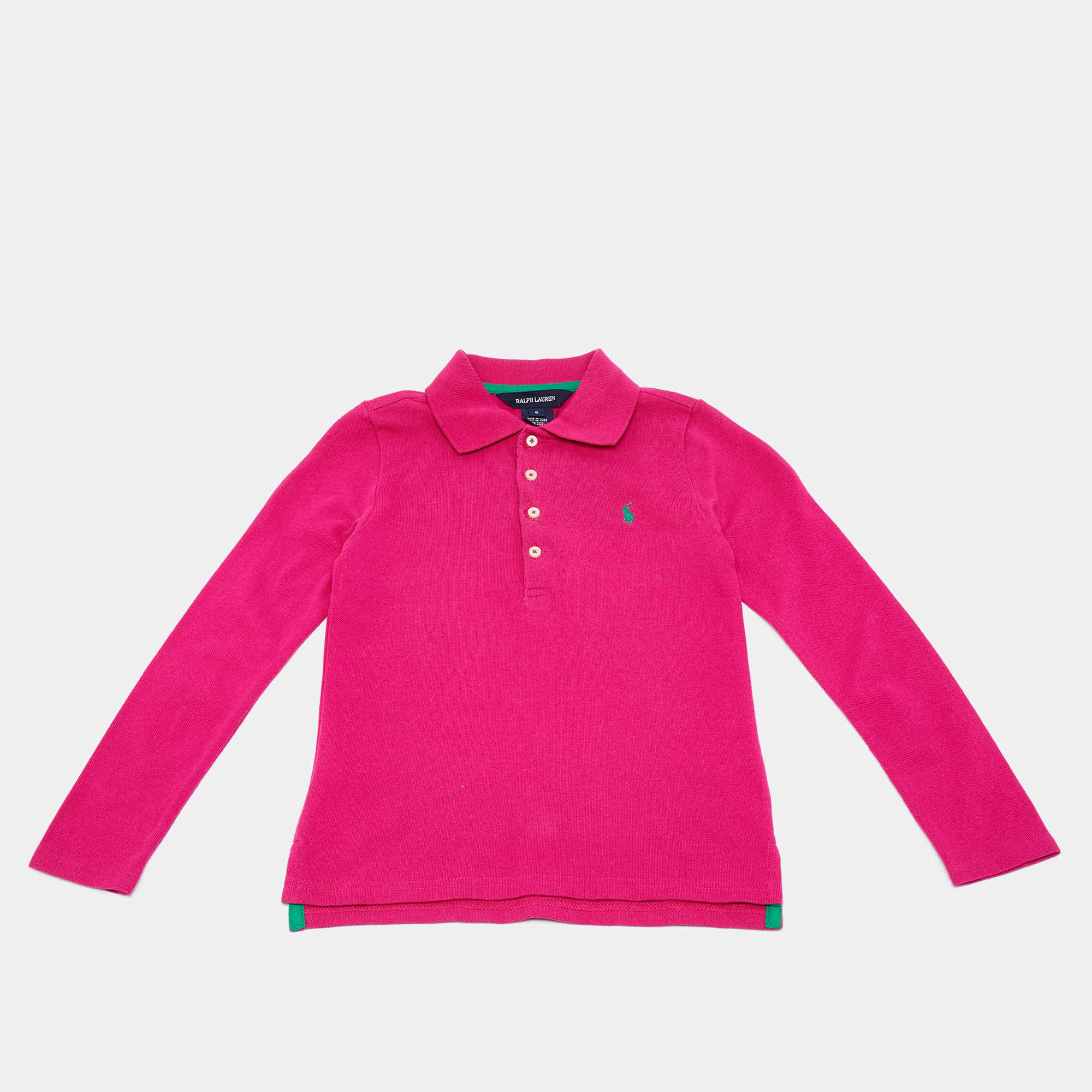 Pre Owned Ralph Lauren Kids Pink Cotton Long Sleeve Polo T-Shirt 6Yrs