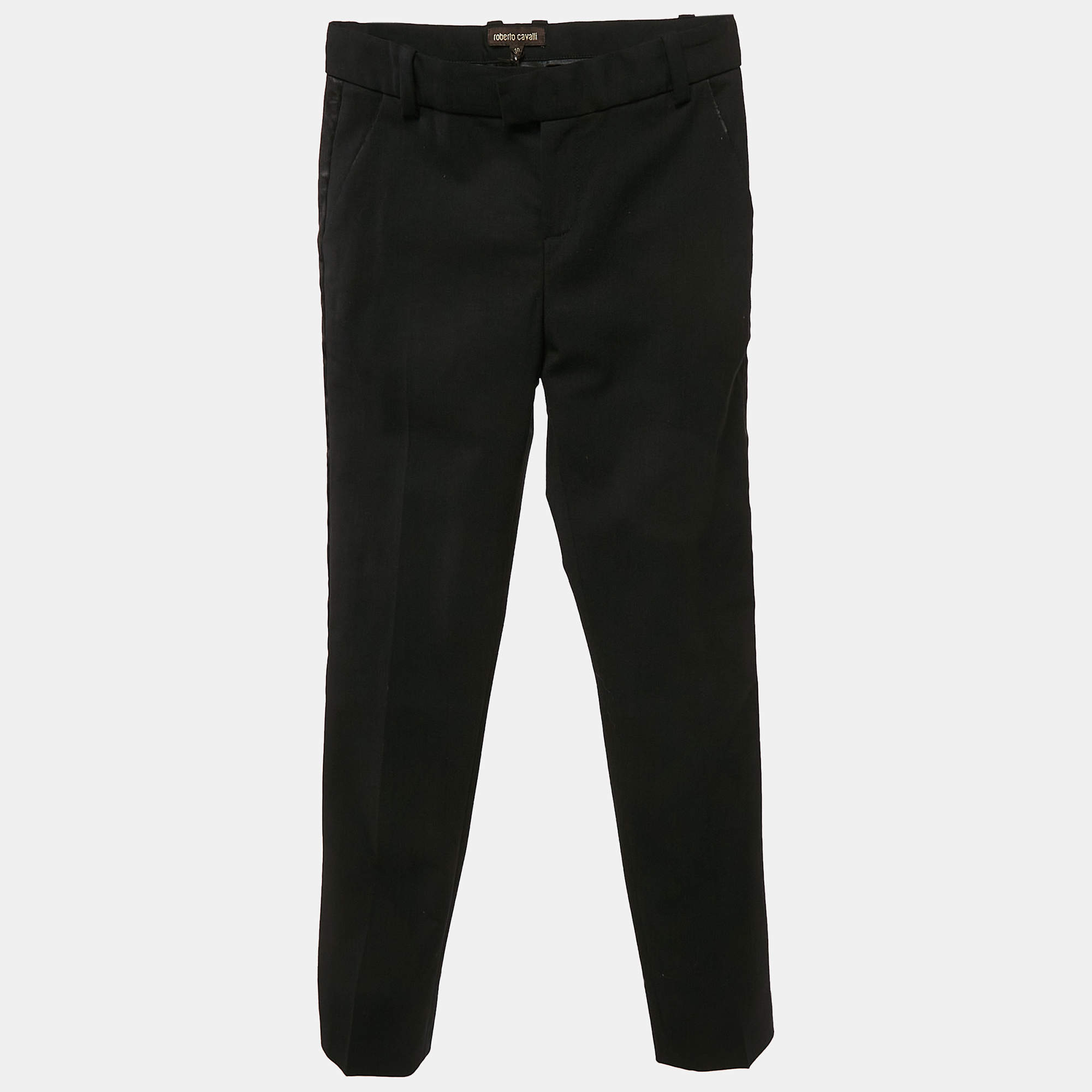 Roberto Cavalli Kids Black Wool Side Satin Trimmed Trousers 10 Yrs