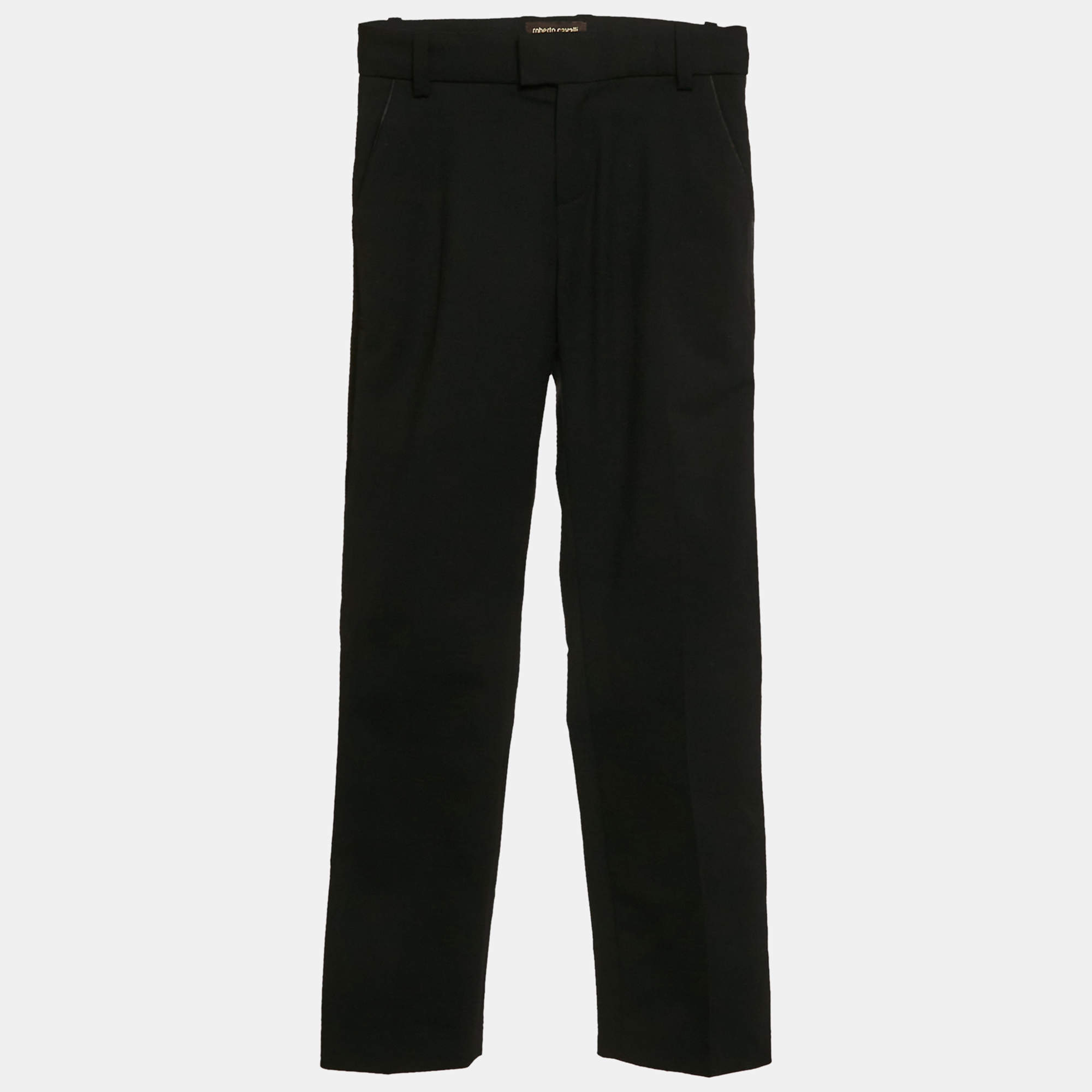 Roberto Cavalli Kids Black Wool Gabardine Side Trimmed Pants 8 Yrs