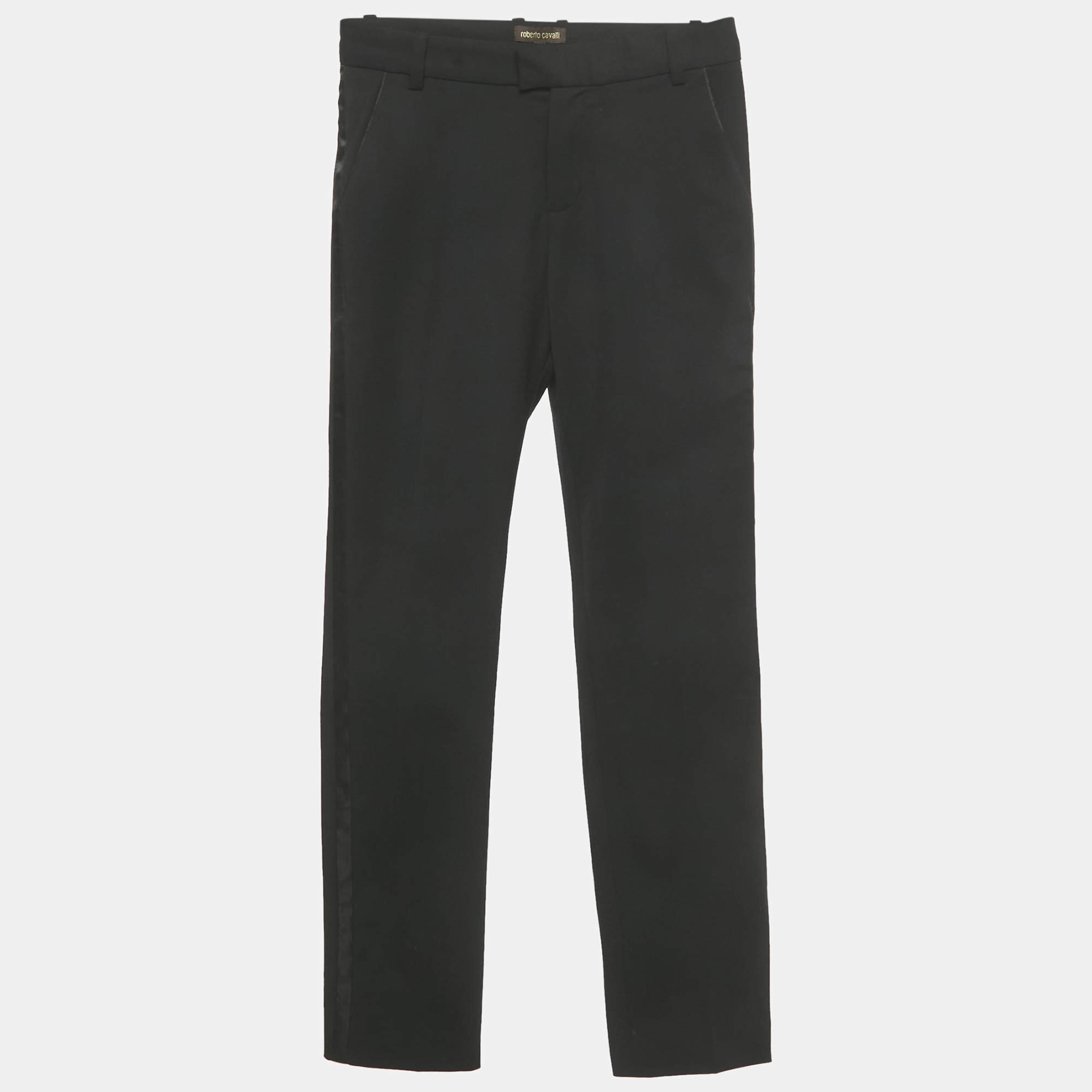 Pre Owned Roberto Cavalli Boys Black Black Wool Formal Pants XS