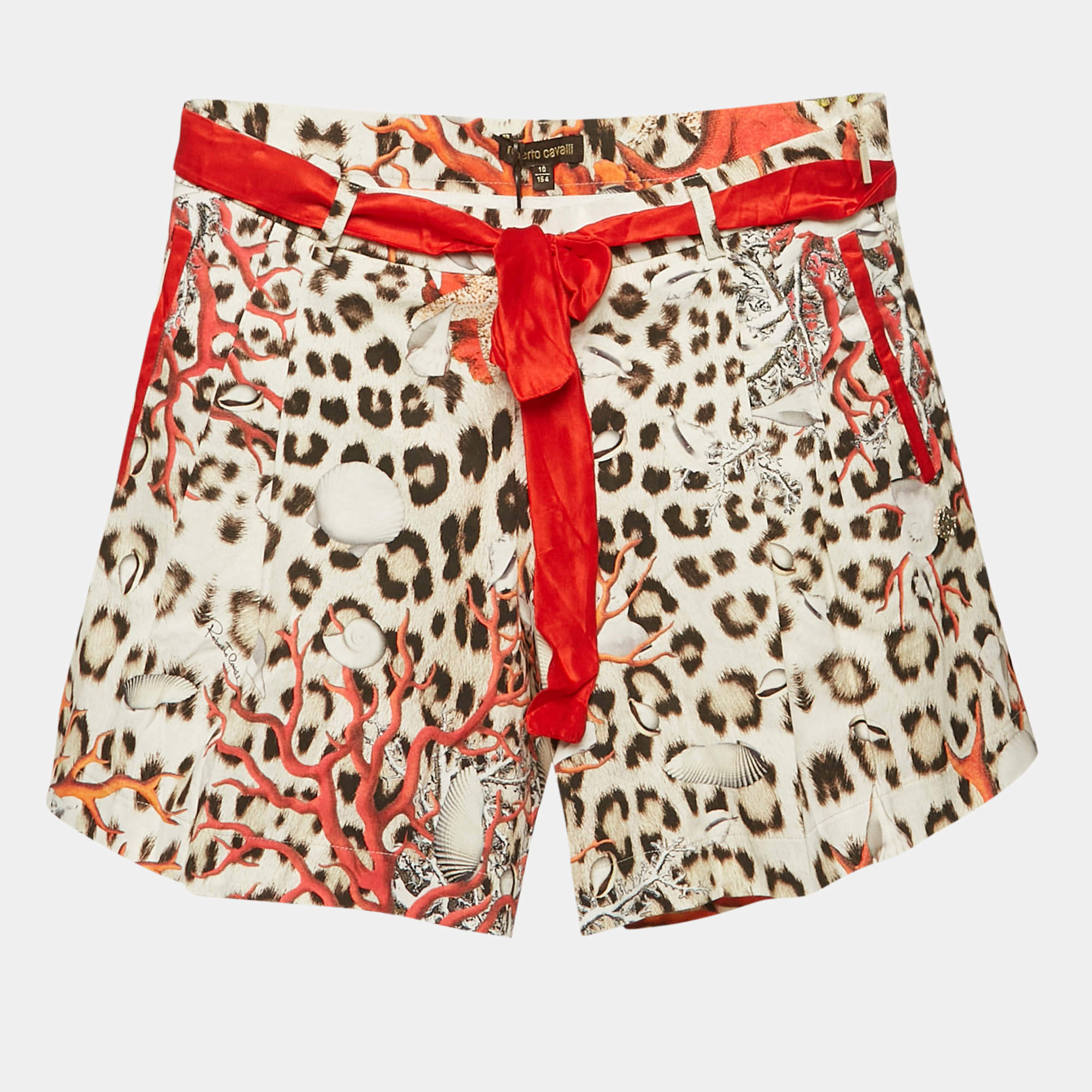 Roberto Cavalli Kids Brown/Red Leopard Print Cotton Shorts 10 Yrs 
