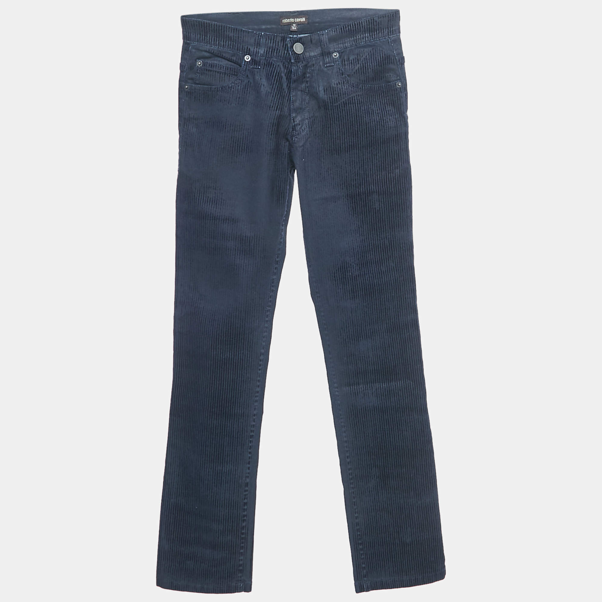 Pre Owned Roberto Cavalli Navy Blue Striped Denim Jeans 10 Yrs