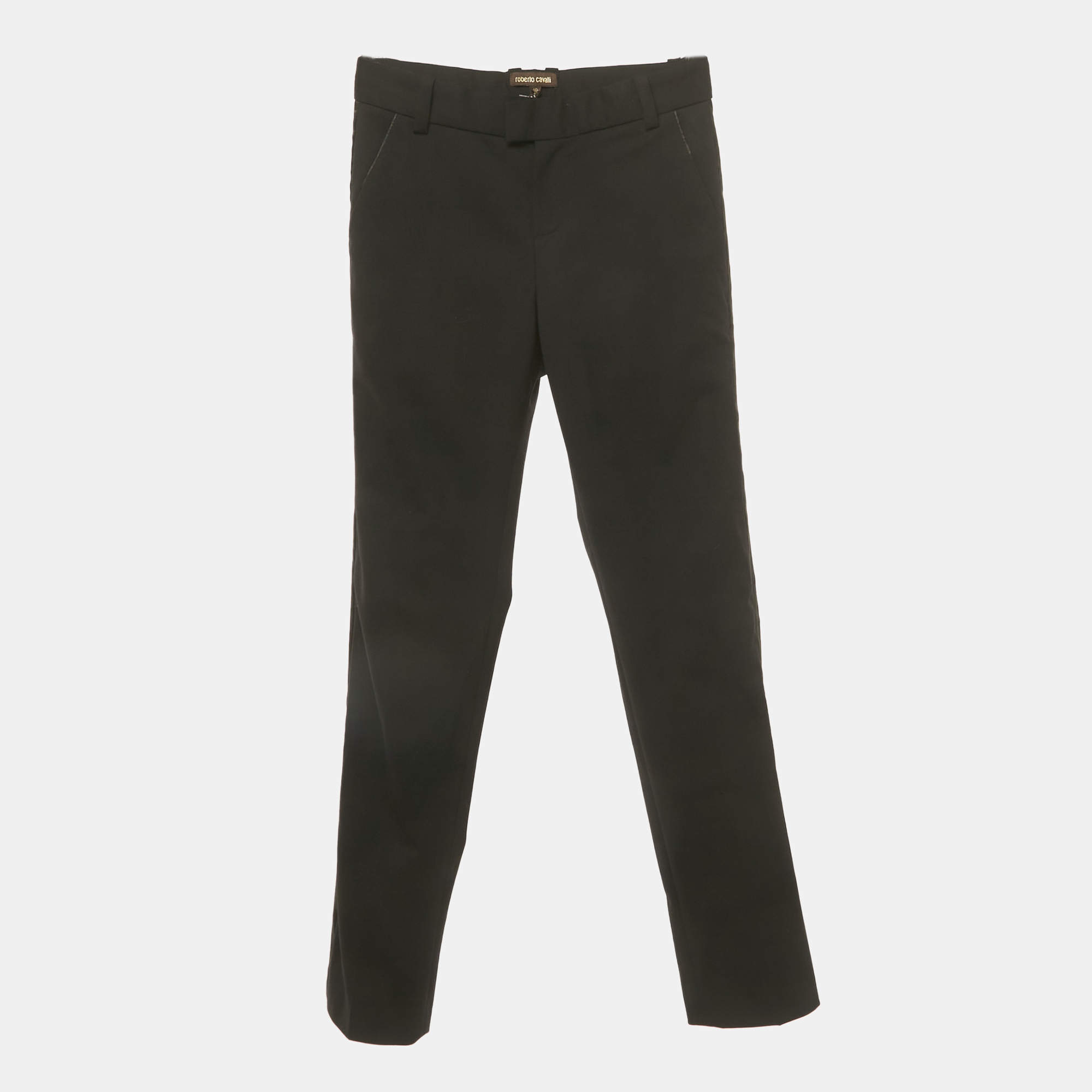 Pre Owned Roberto Cavalli Kids Black Wool Satin Side Band Trousers 10 Years 