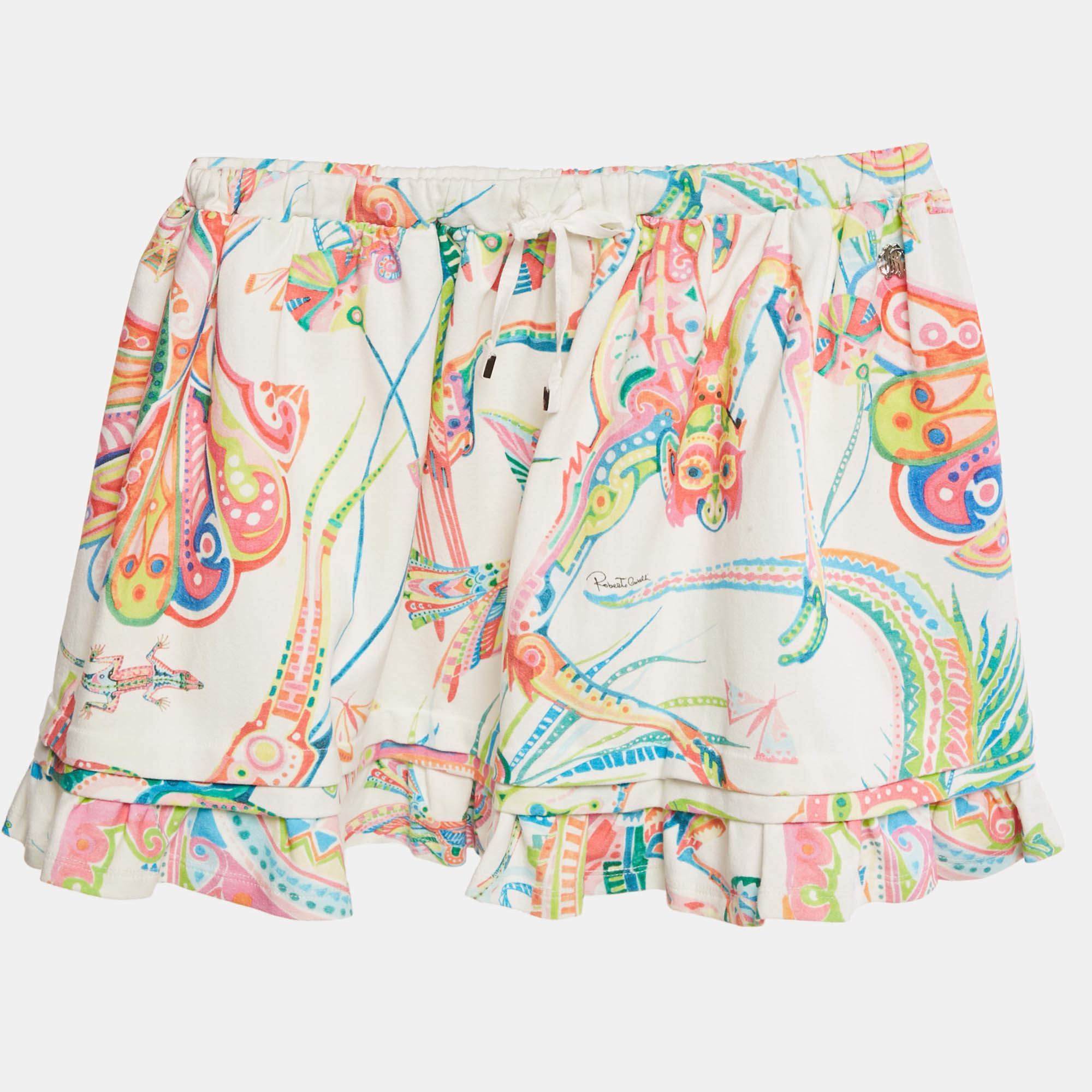 Pre Owned Roberto Cavalli Kids White Printed Cotton Drawstring Skirt 10 Yrs 