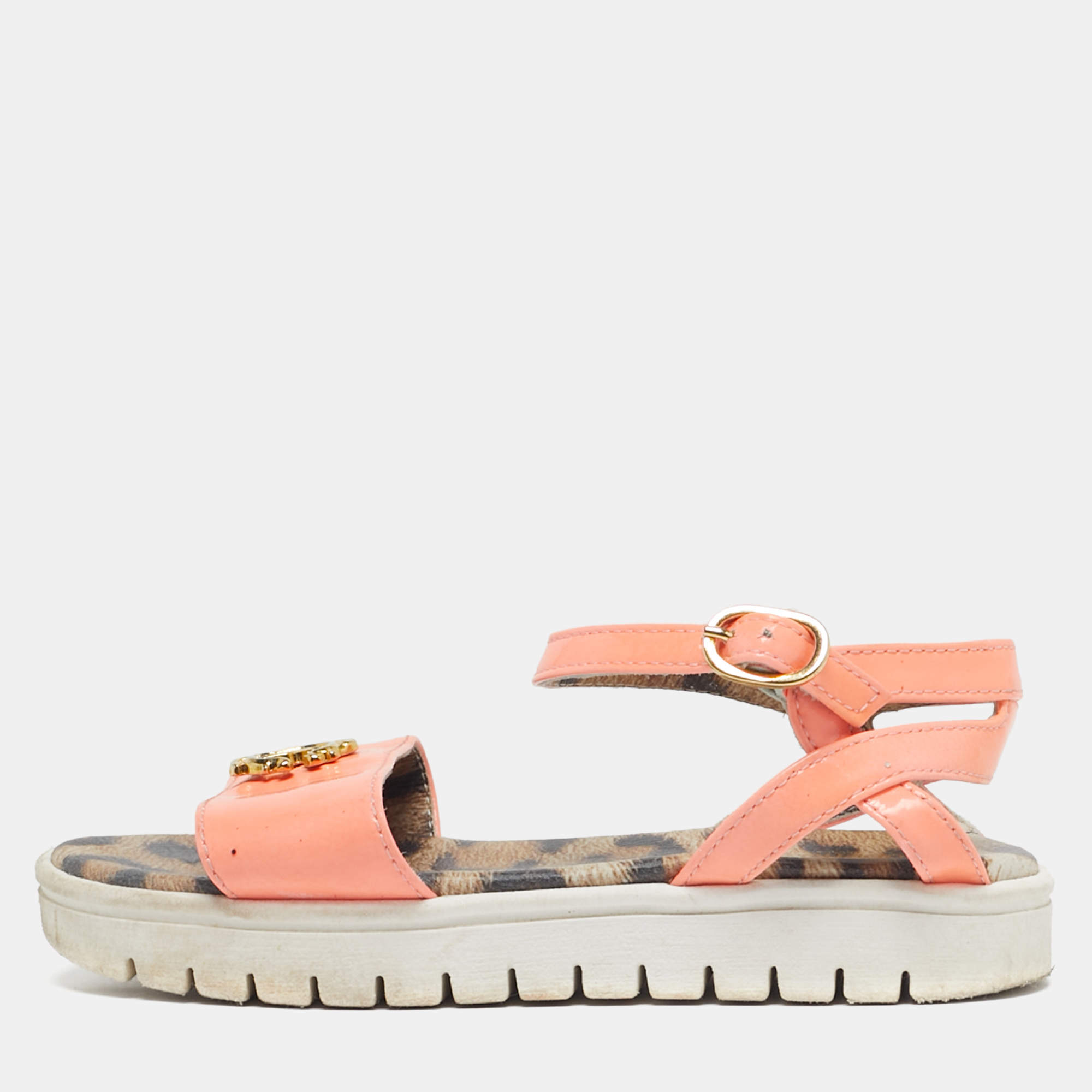 Pre Owned Roberto Cavalli Size 27 Pink Patent Leather Ankle Strap Sandals