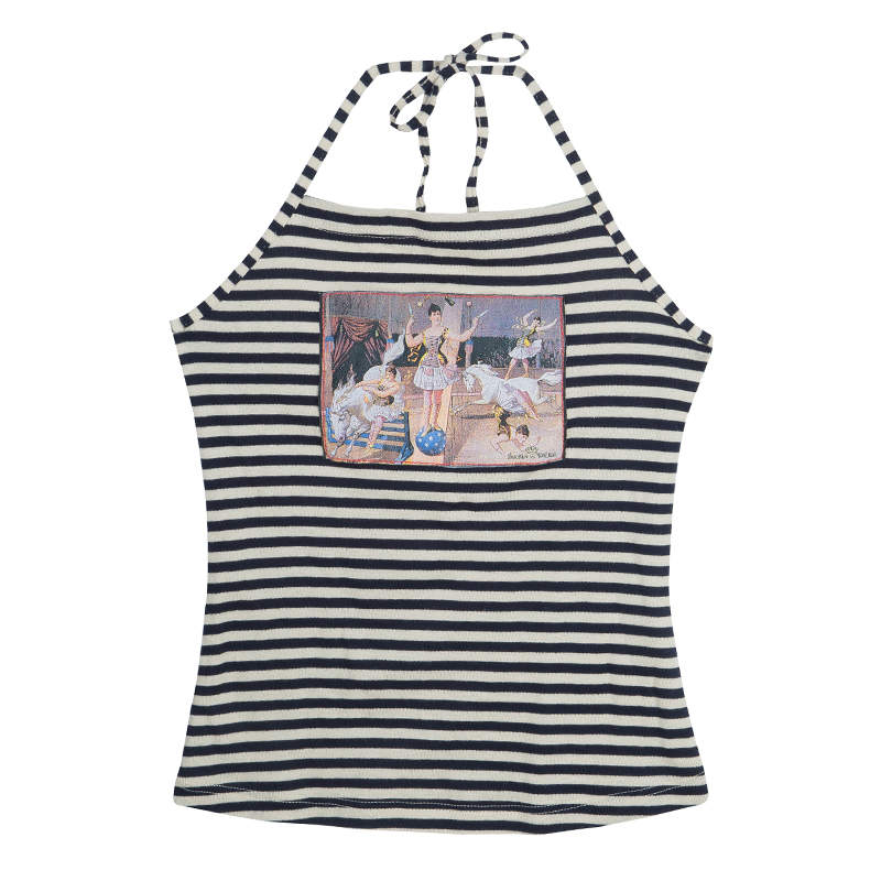 Roma e Tosca Monochrome Striped Patch Print Halter Top 10 Yrs