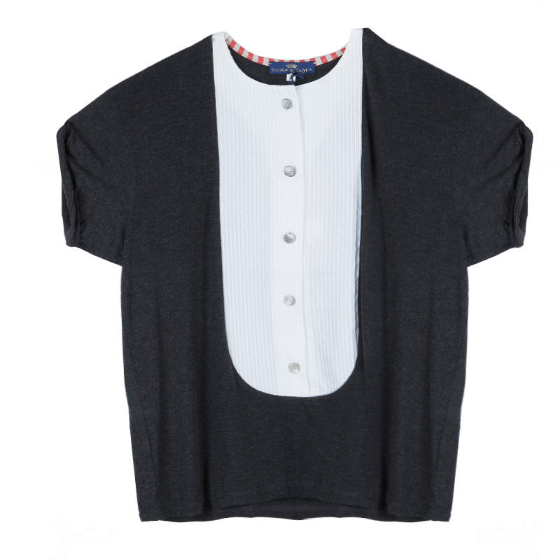 Roma e Tosca Dark Grey Contrast Pintuck Detail Tshirt 10 Yrs 
