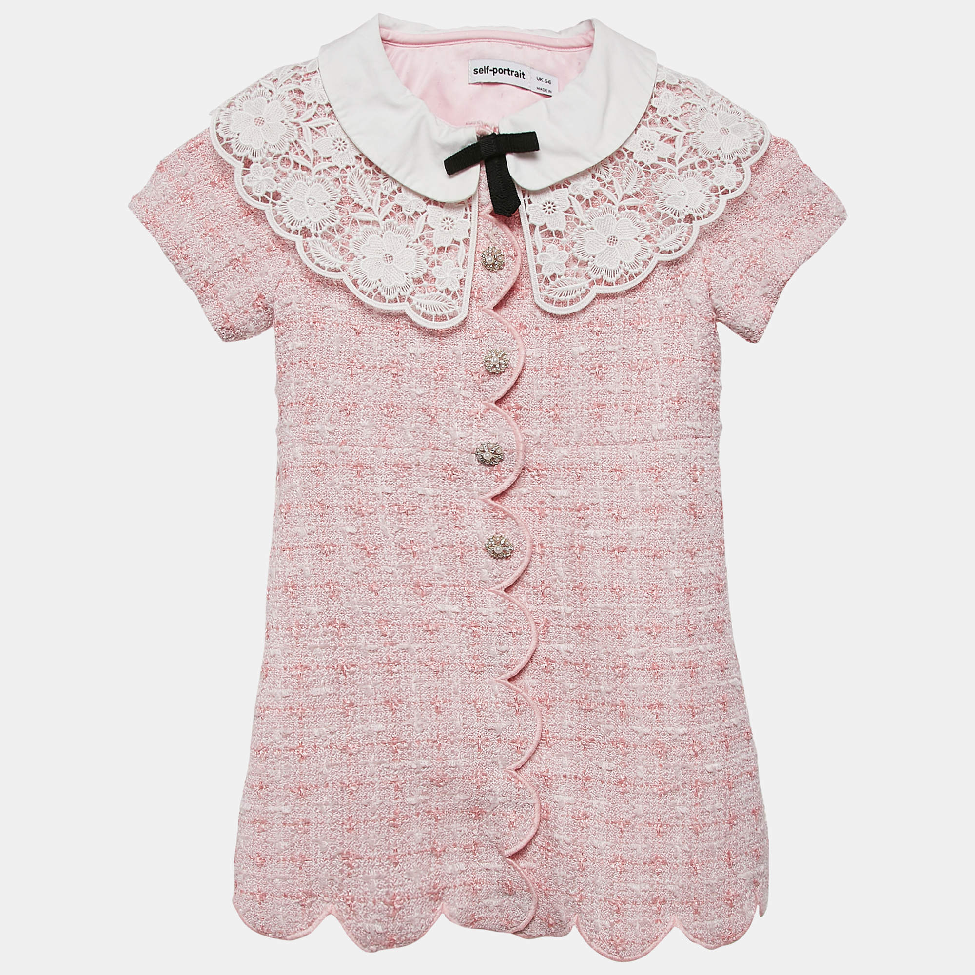 Self-Portrait Pink Tweed Button Front Lace Trimmed Dress 5-6 Yrs