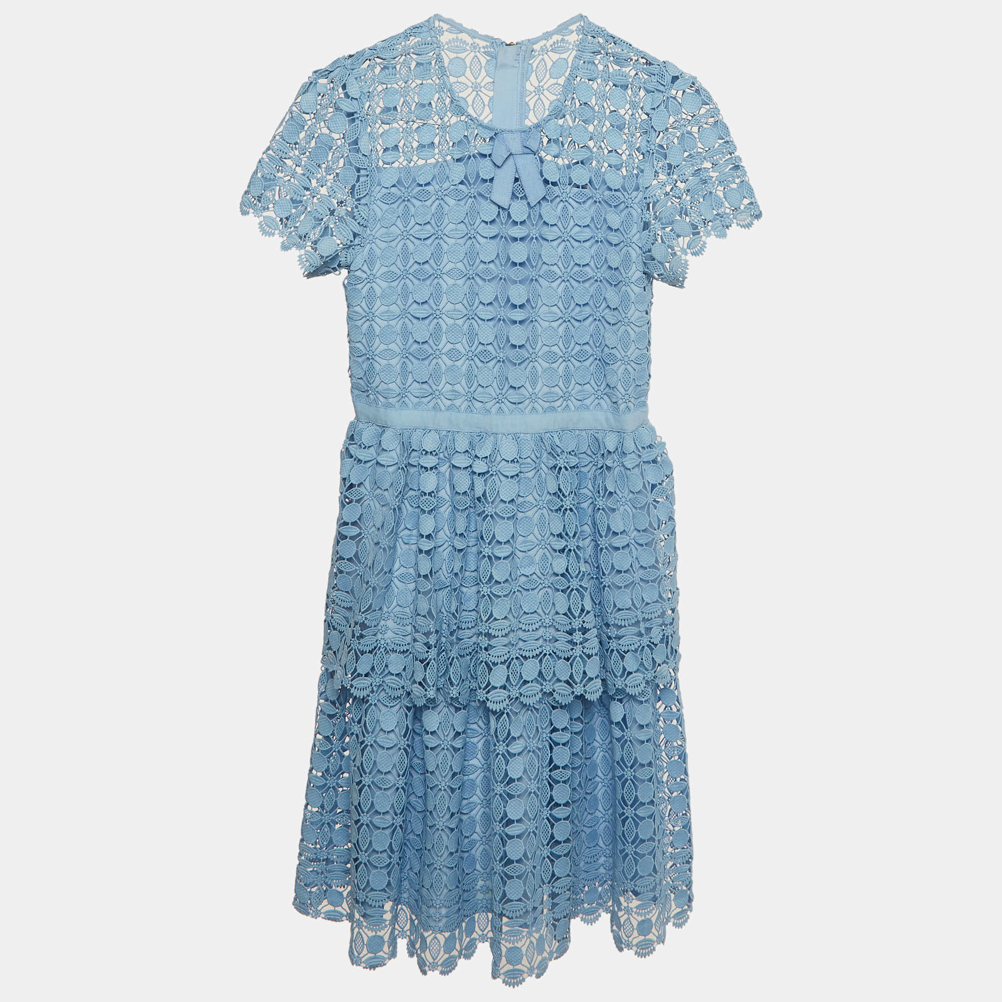 Pre Owned Self-Portrait Kids Blue Petal Lace Tiered Mini Dress 10-12Yrs