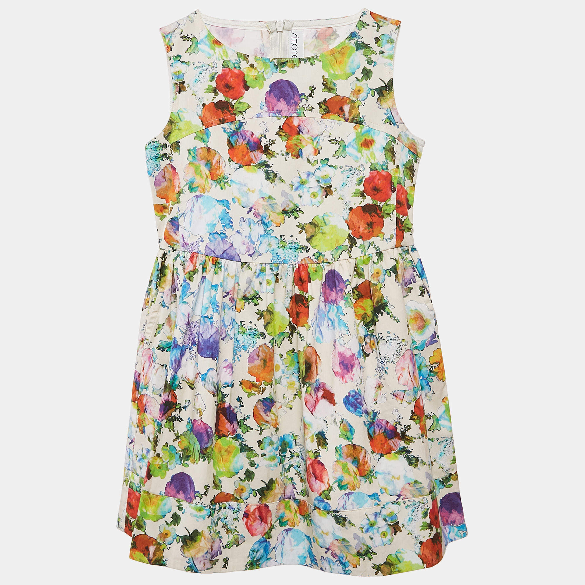 Simonetta Kids Multicolor Floral Print Cotton Sleeveless Dress 6 Yrs