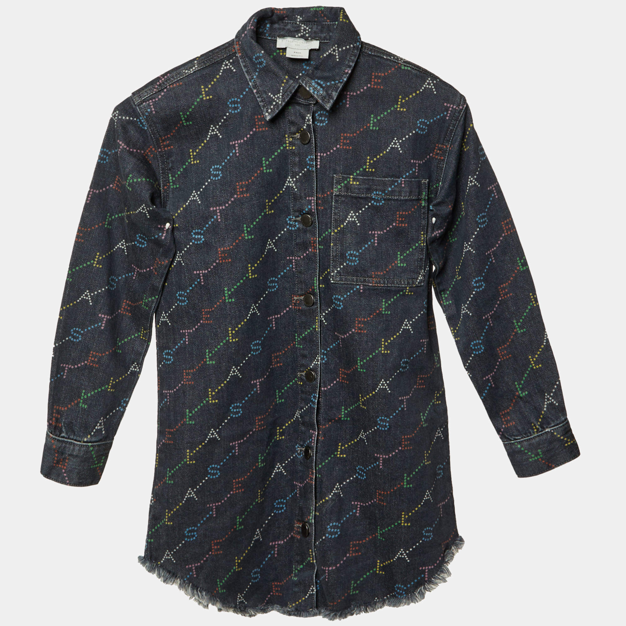 Pre Owned فستان دنيم بشعار مطبوع رمادي ستيلا مكارتني للأطفال 8 سنوات