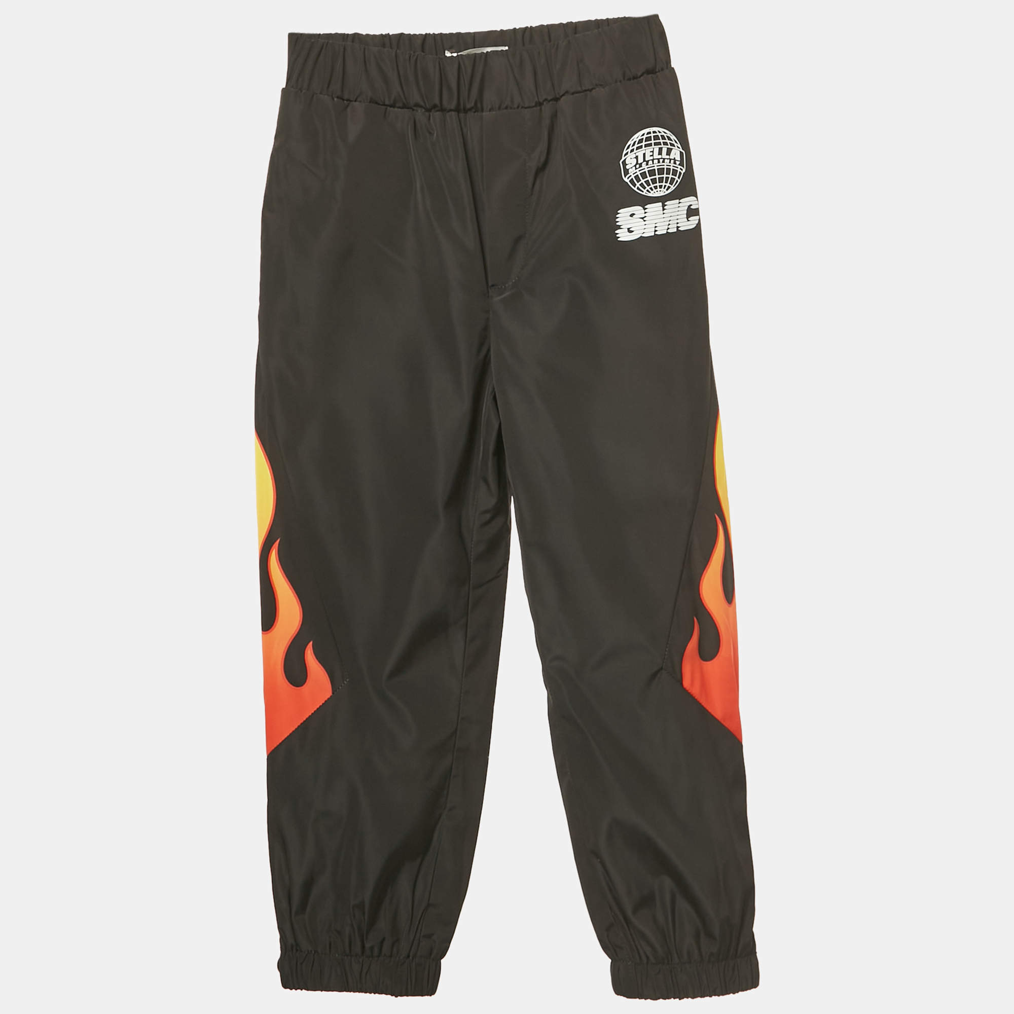 Pre Owned Stella McCartney Kids Black BMC Flame Print Synthetic Joggers 6Yrs