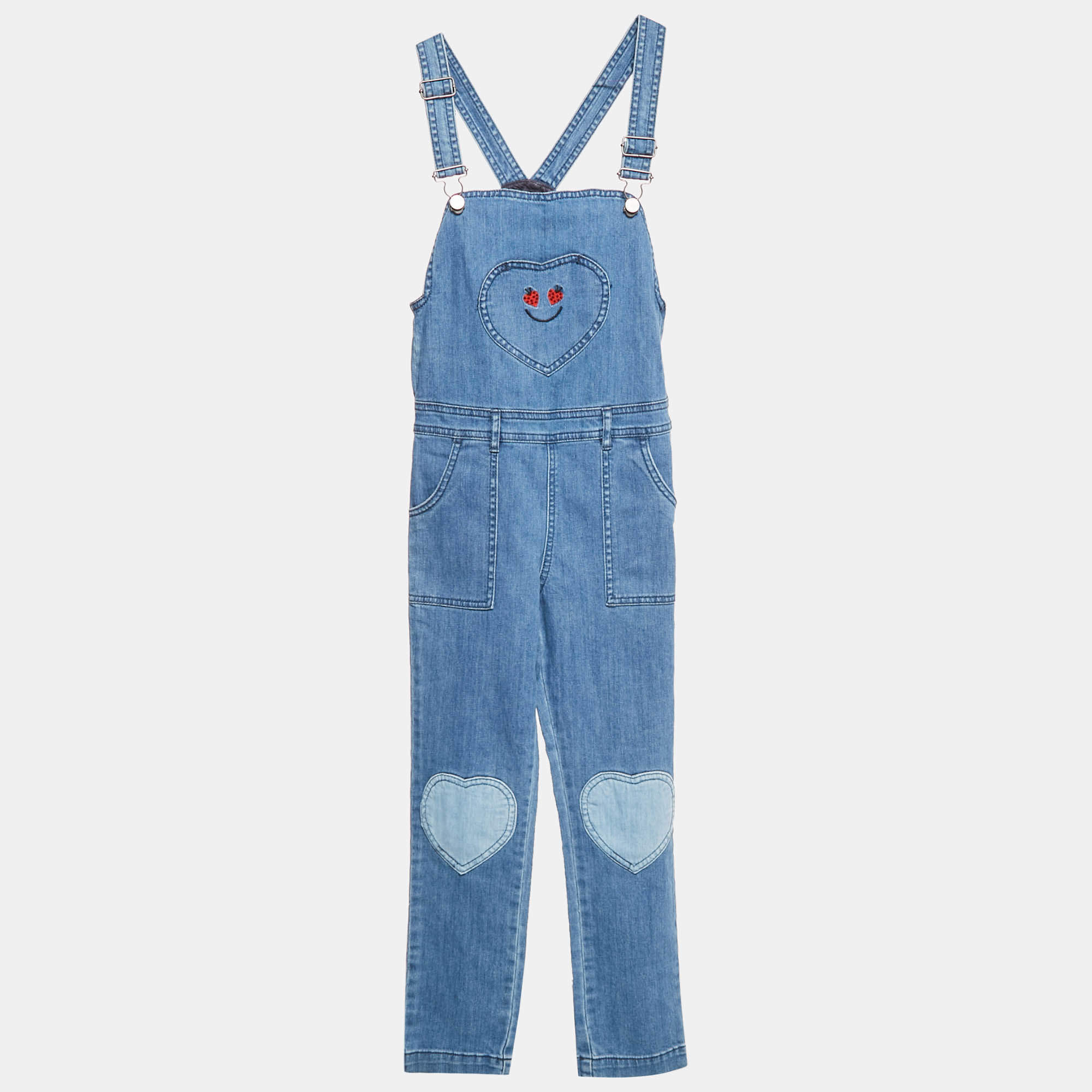 Stella McCartney Blue Embordered Denim Applique Detail Jumpsuit 10 Yrs
