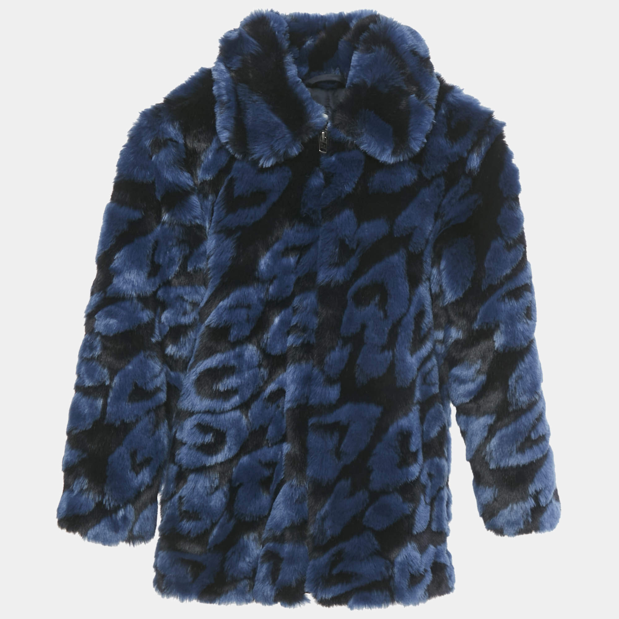 مملوكة مسبقًا Stella McCartney Kids Blue Hearts Pattern Fur Zip-Up Jacket 8 Yrs