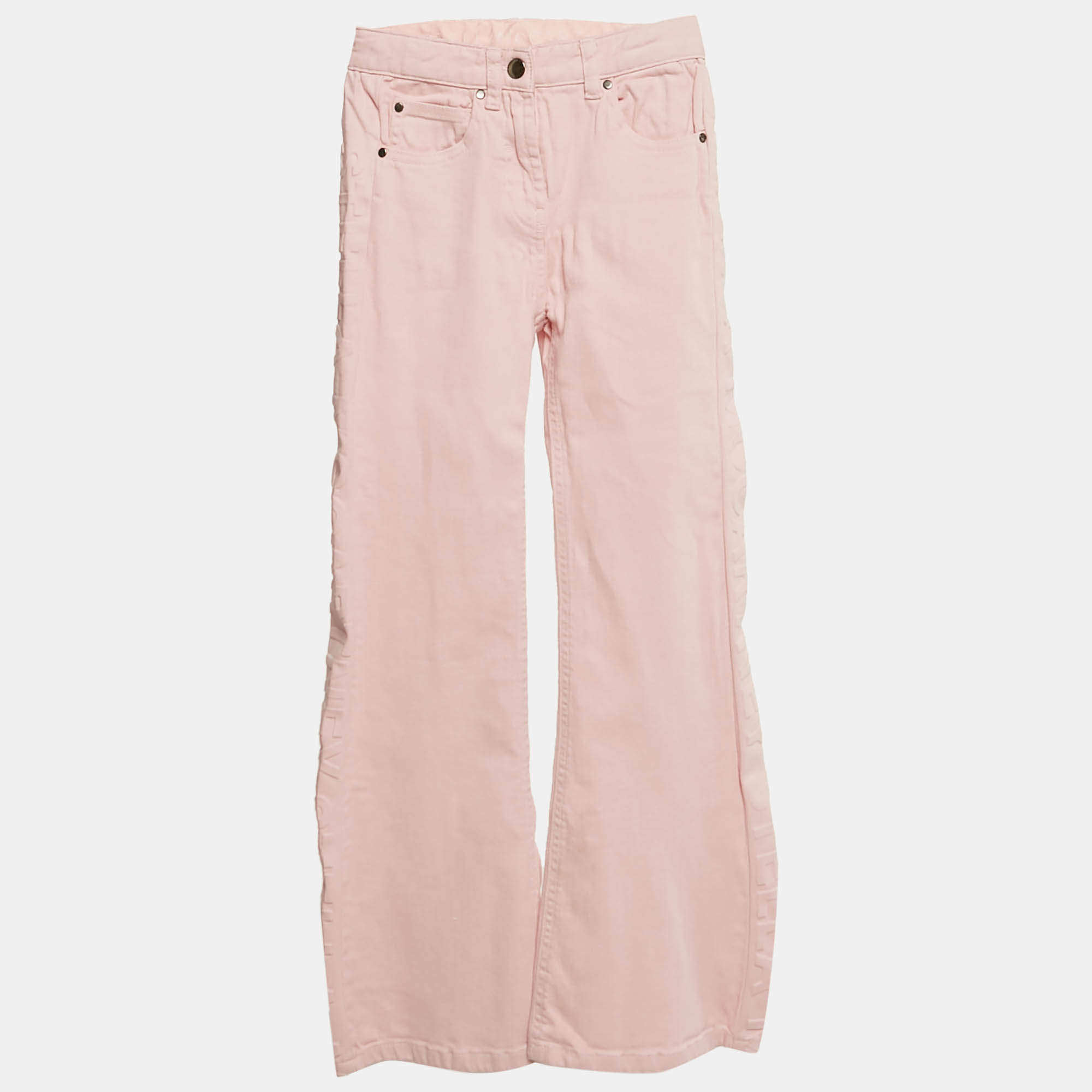 Stella McCartney Kids Pink Logo Embossed Denim Wide Leg Jeans 10 Yrs
