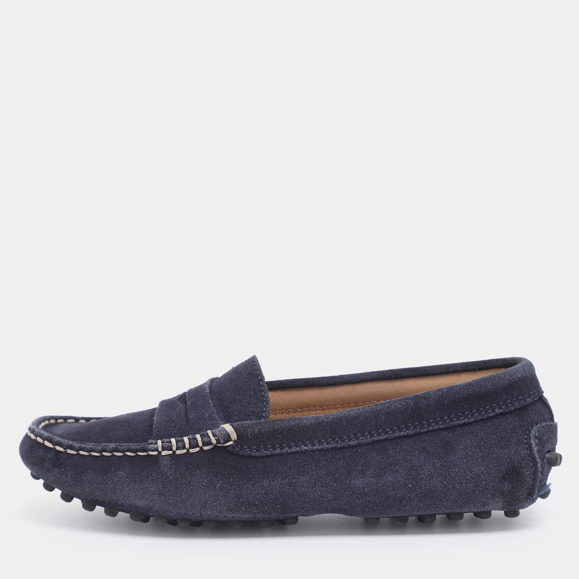 Pre Owned Tod's Navy Blue Suede City Gommino Loafers Size 31