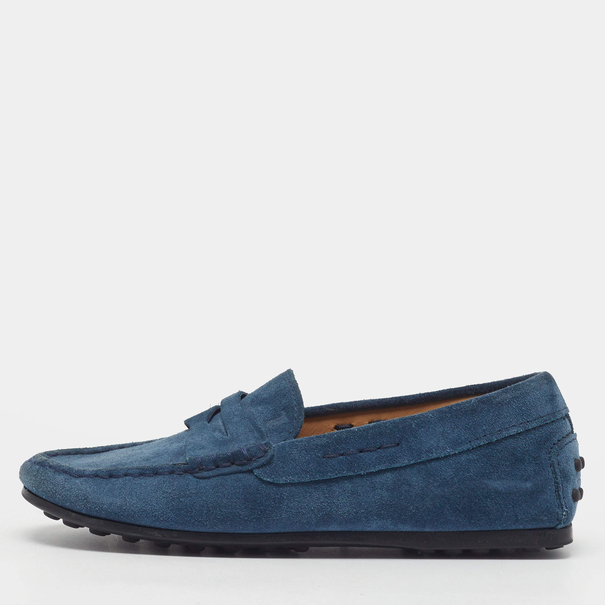 Pre Owned Tod's  Size 32 Blue Suede Gommino Bow Slip On Loafers