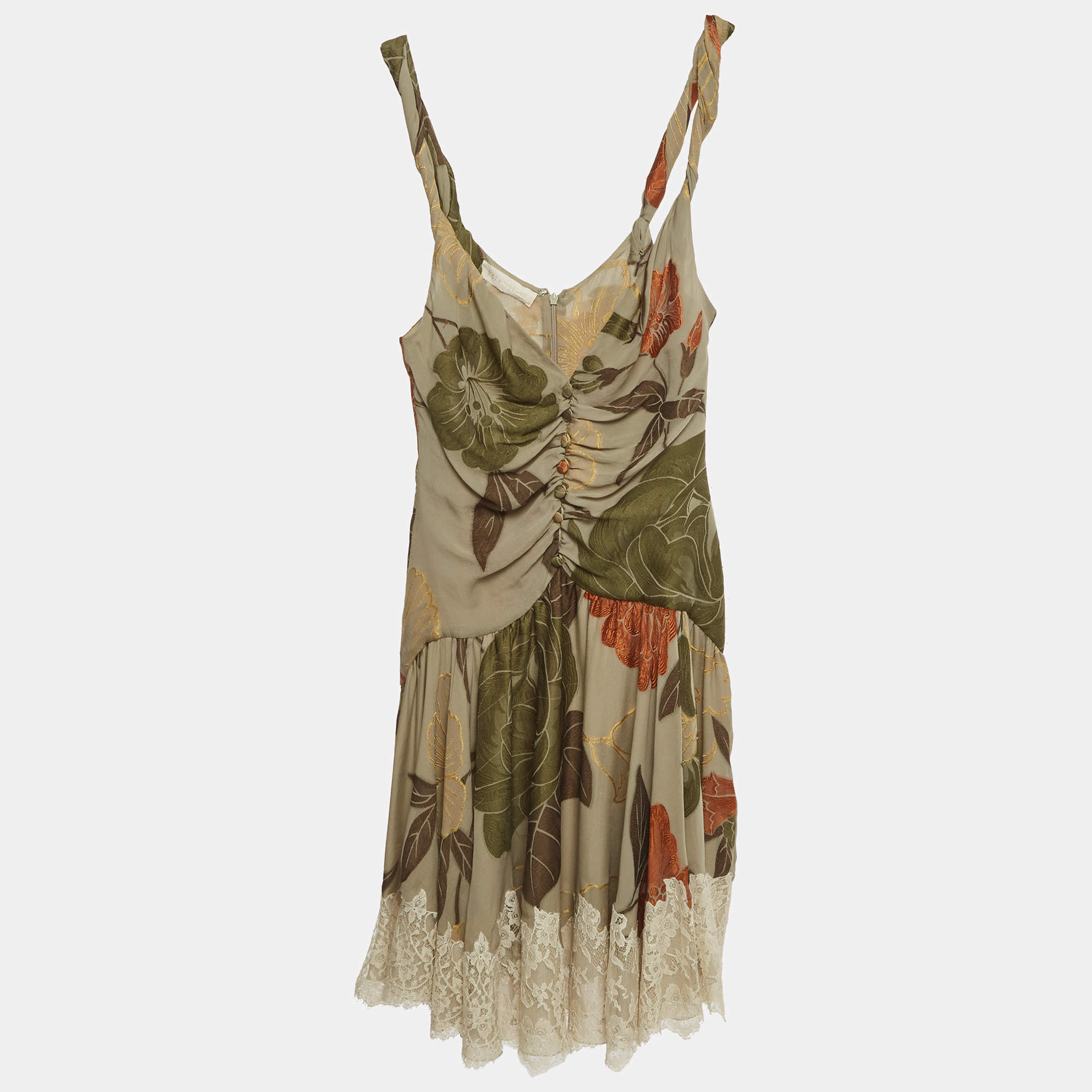 Pre Owned Valentino Kids Green Floral Print Silk Blend Dress 8Yrs