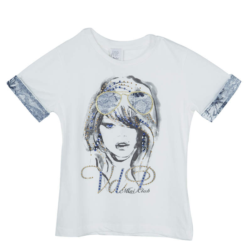 VDP White Swarovski Embellished Printed Tshirt 4 Yrs