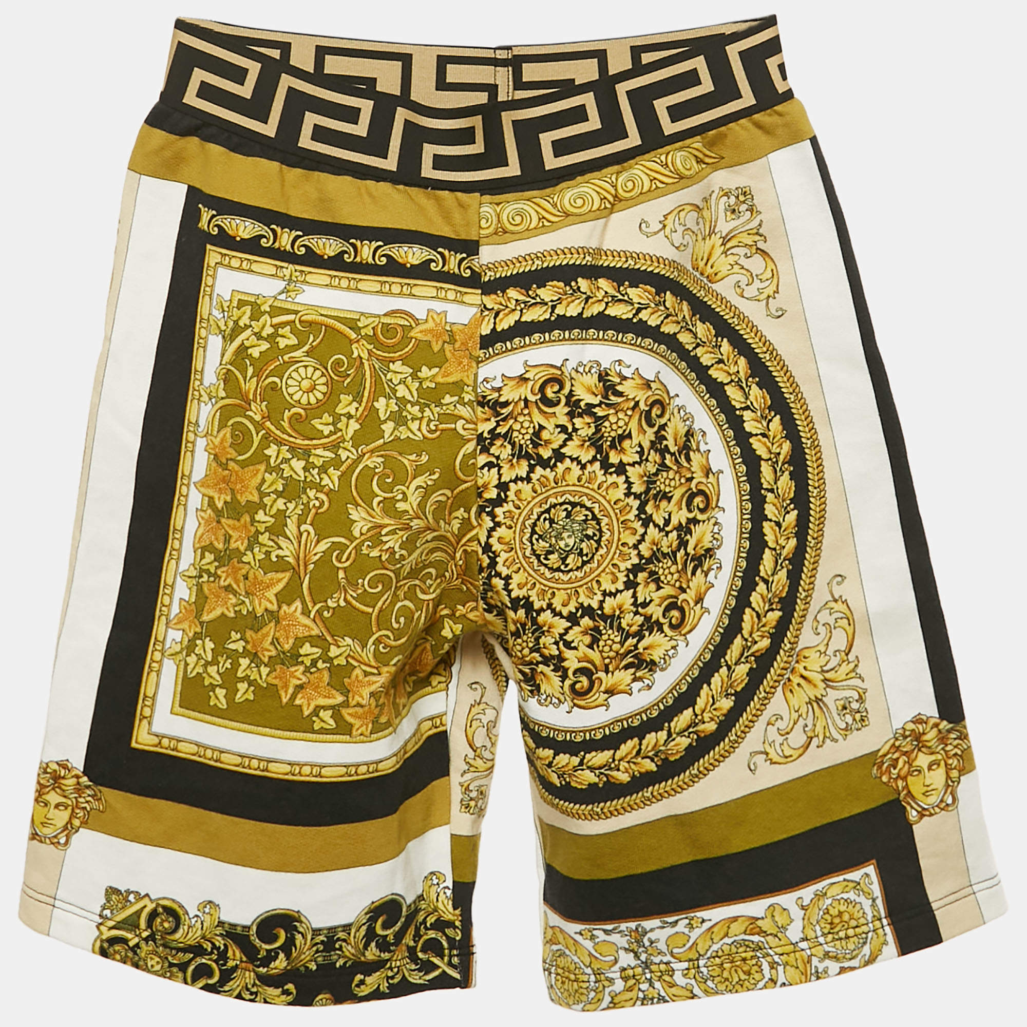 Versace Kids Yellow/Black Barocco Print Jersey Shorts 10 Yrs