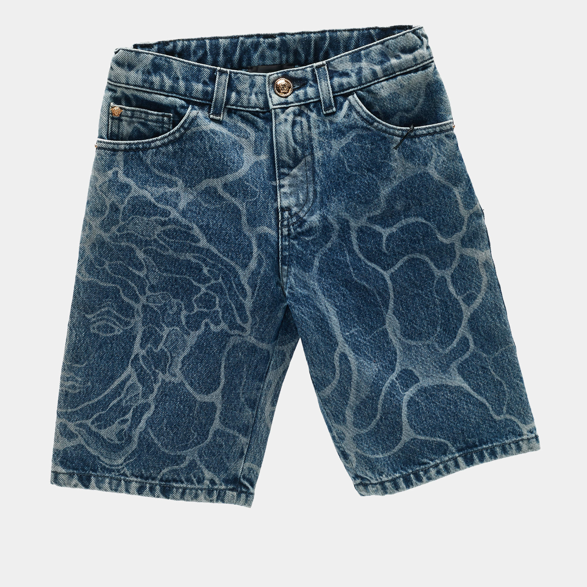 Versace Kids Blue Water Print Denim Shorts 8 Yrs