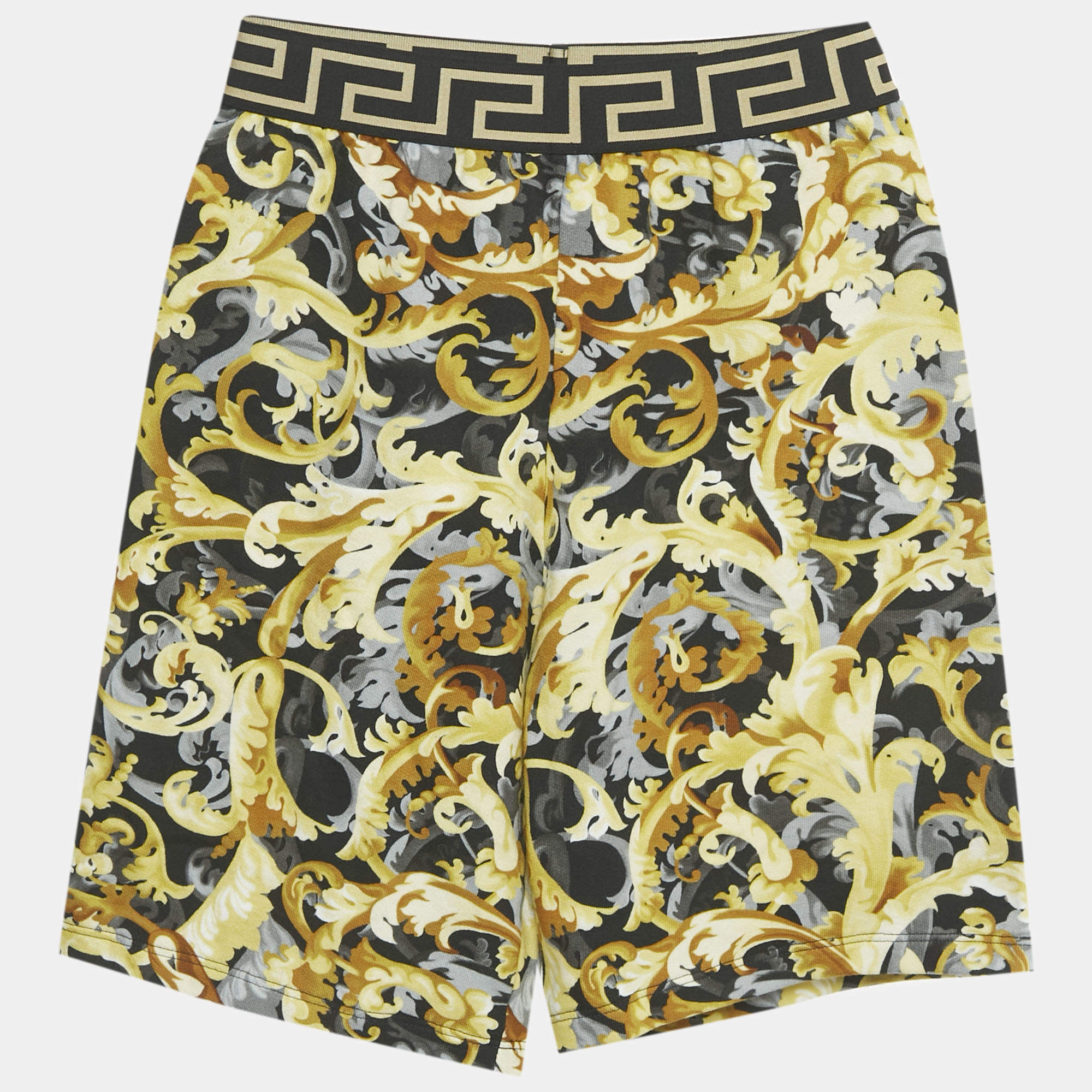 Pre Owned Versace Kids Yellow Barocco Print Cotton Shorts 10Yrs