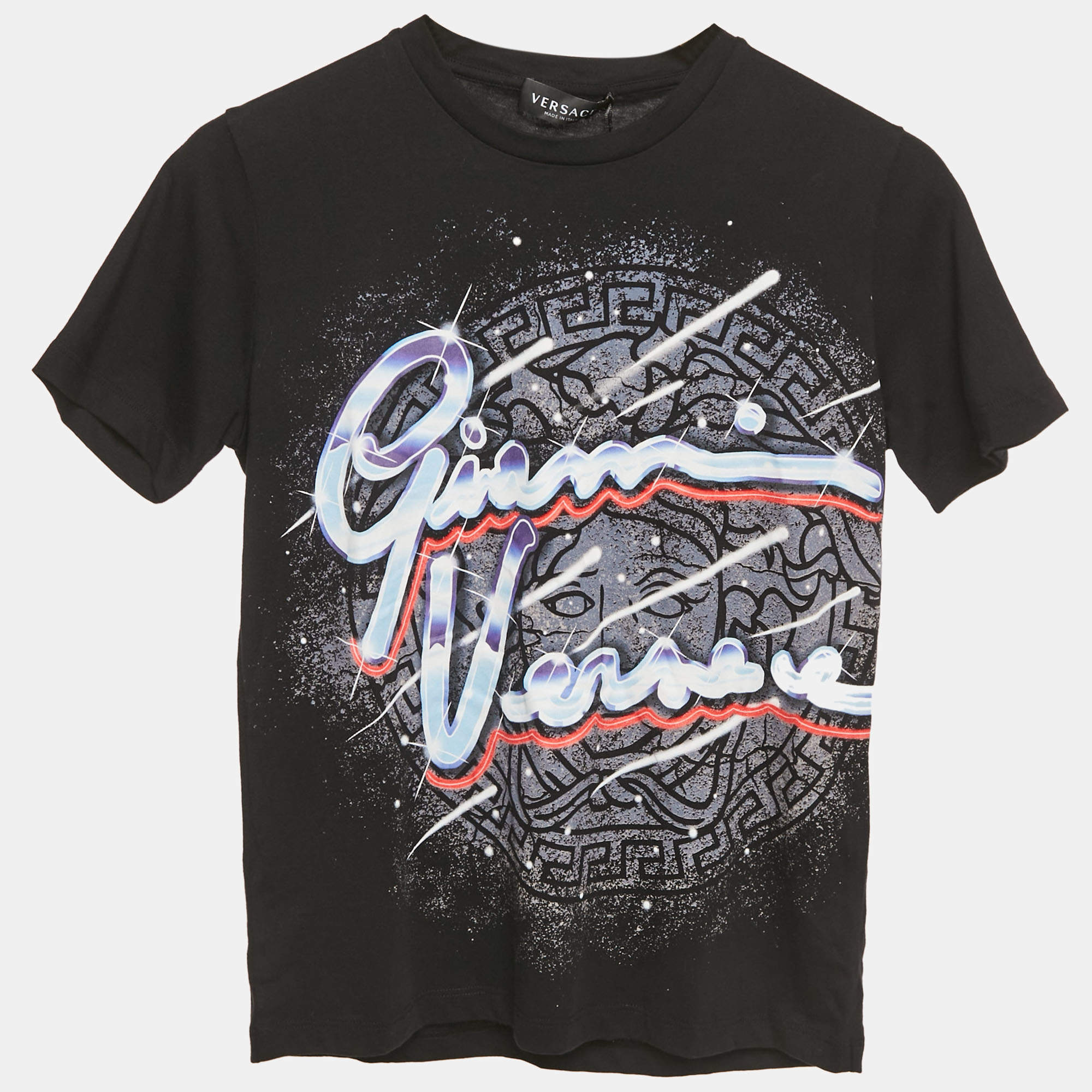 Pre Owned Versace Kids Black Printed Jersey Crewneck T-Shirt 12Yrs