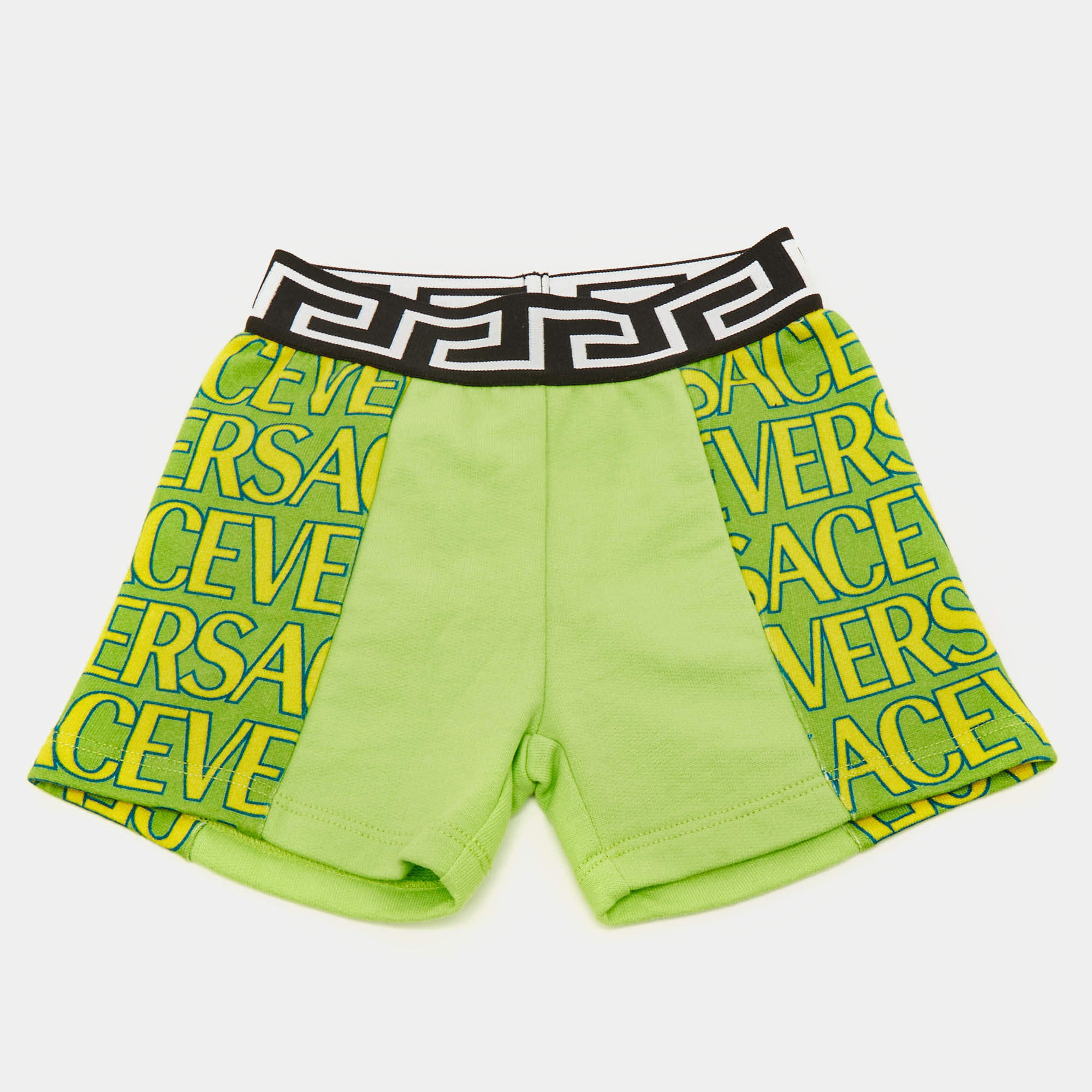 مملوكة مسبقًا Versace Kids Green Logo Print Fleece Shorts 6/9M 