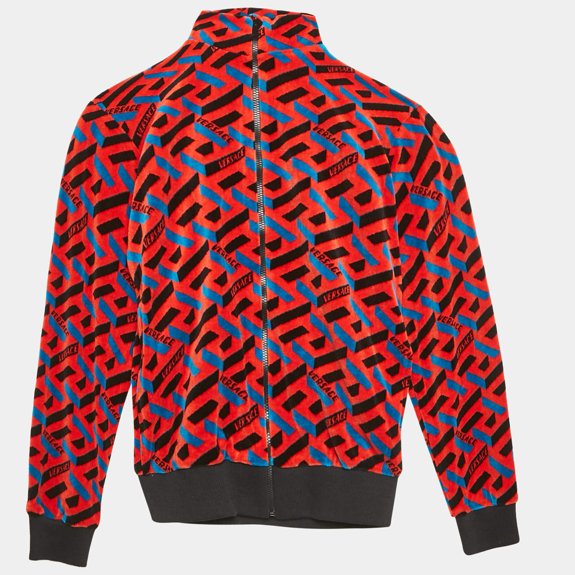 Versace Kids Orange Peel Logo Print Velvet Knit Zip-Up Sweatshirt 10 Yrs