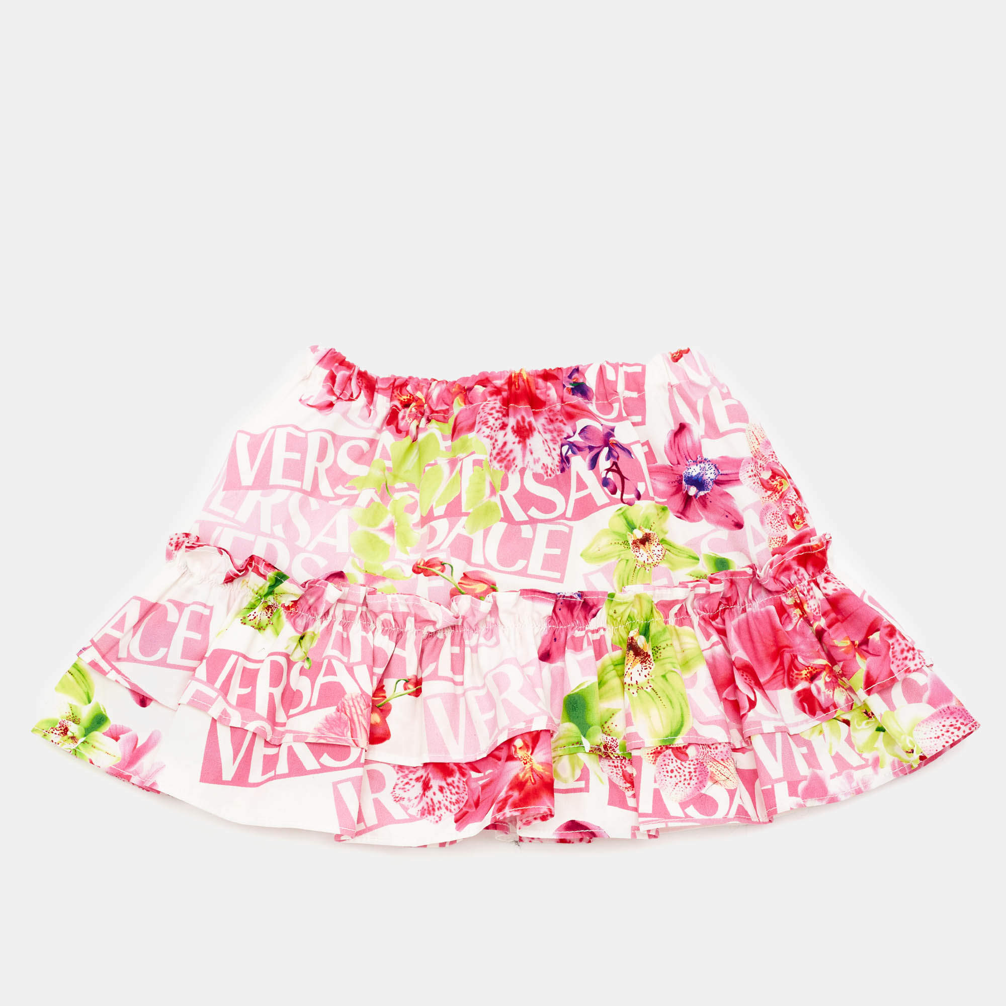 Pre Owned Versace Kids Pink Floral Print Cotton Mini Skirt 12/18M