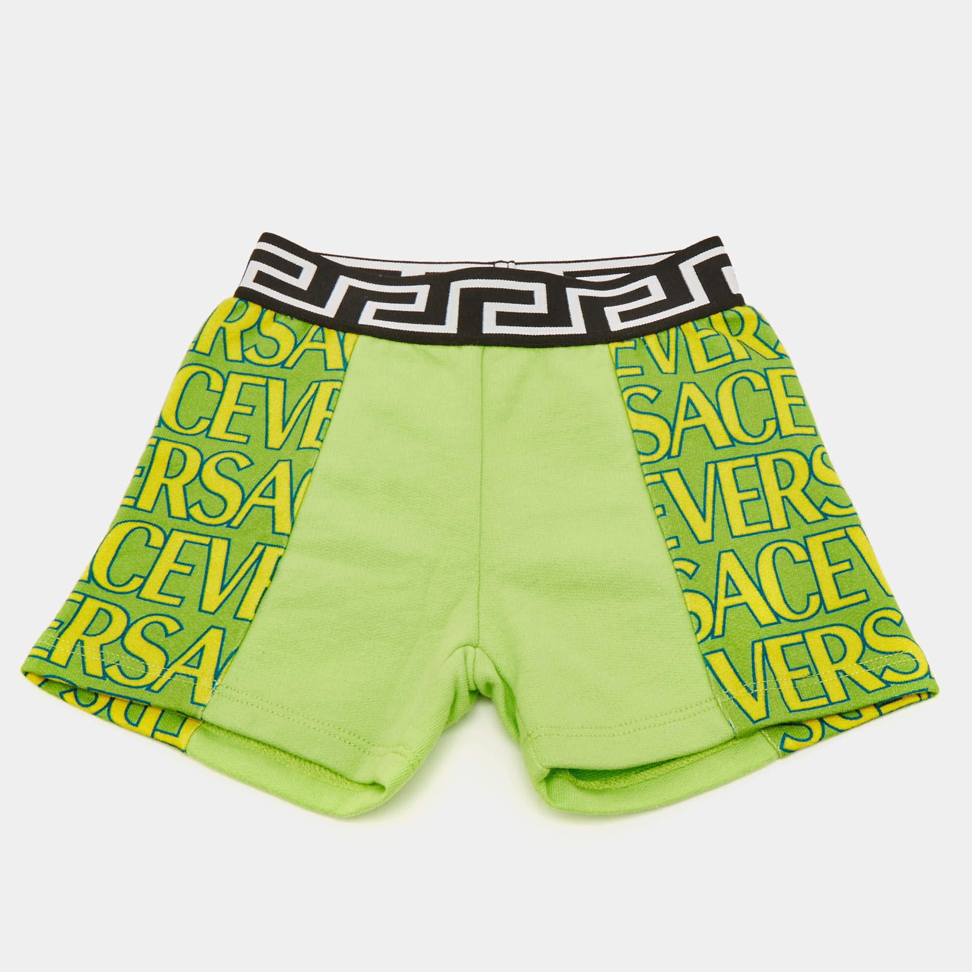 مملوكة مسبقًا Versace Kids Green Logo Print Fleece Shorts 6/9M 