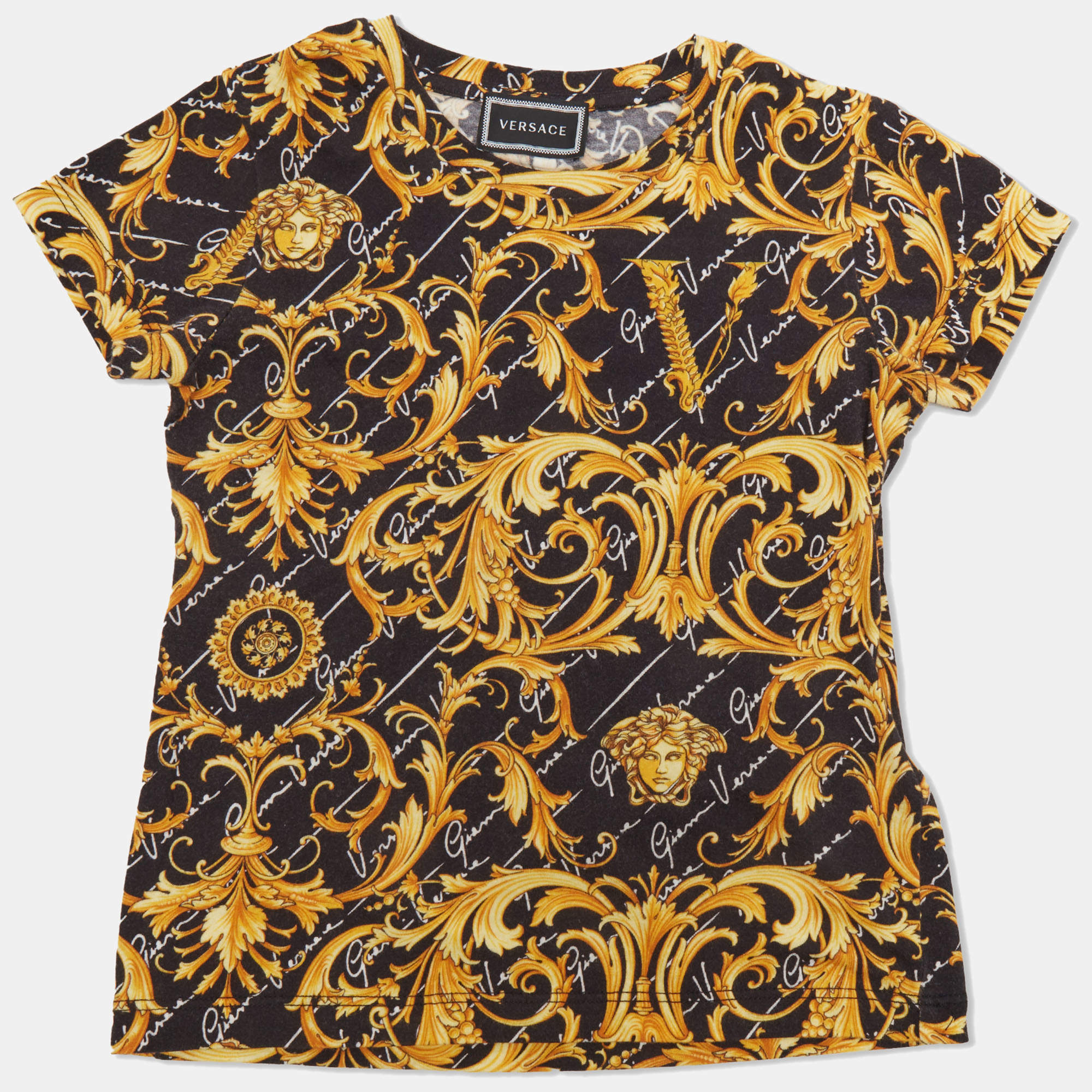 Pre Owned Versace Kids Black/Gold Barocco Print Jersey T-Shirt 6 Yrs    