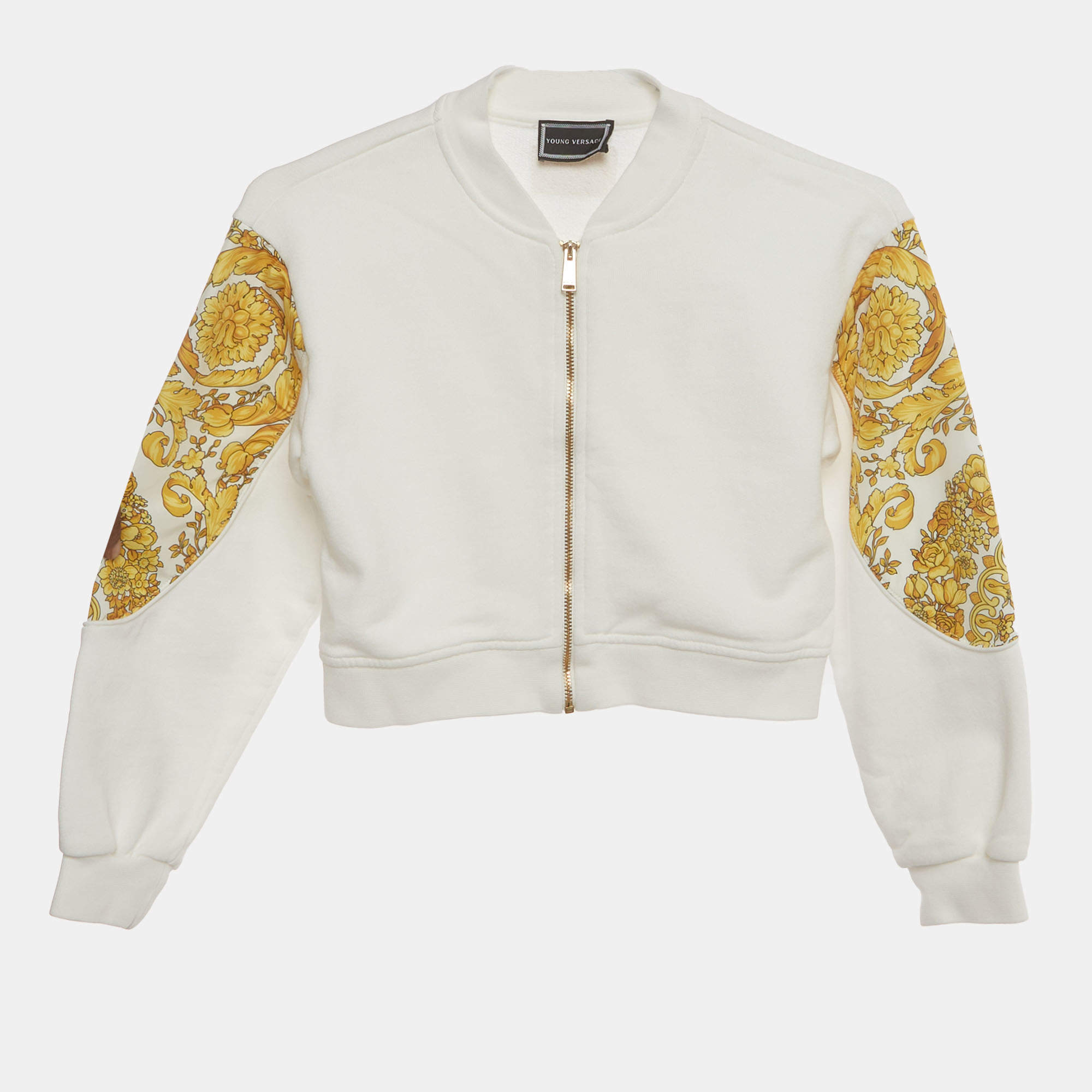 Pre Owned Young Versace White Printed Jersey Zip Up Jacket 8 Yrs