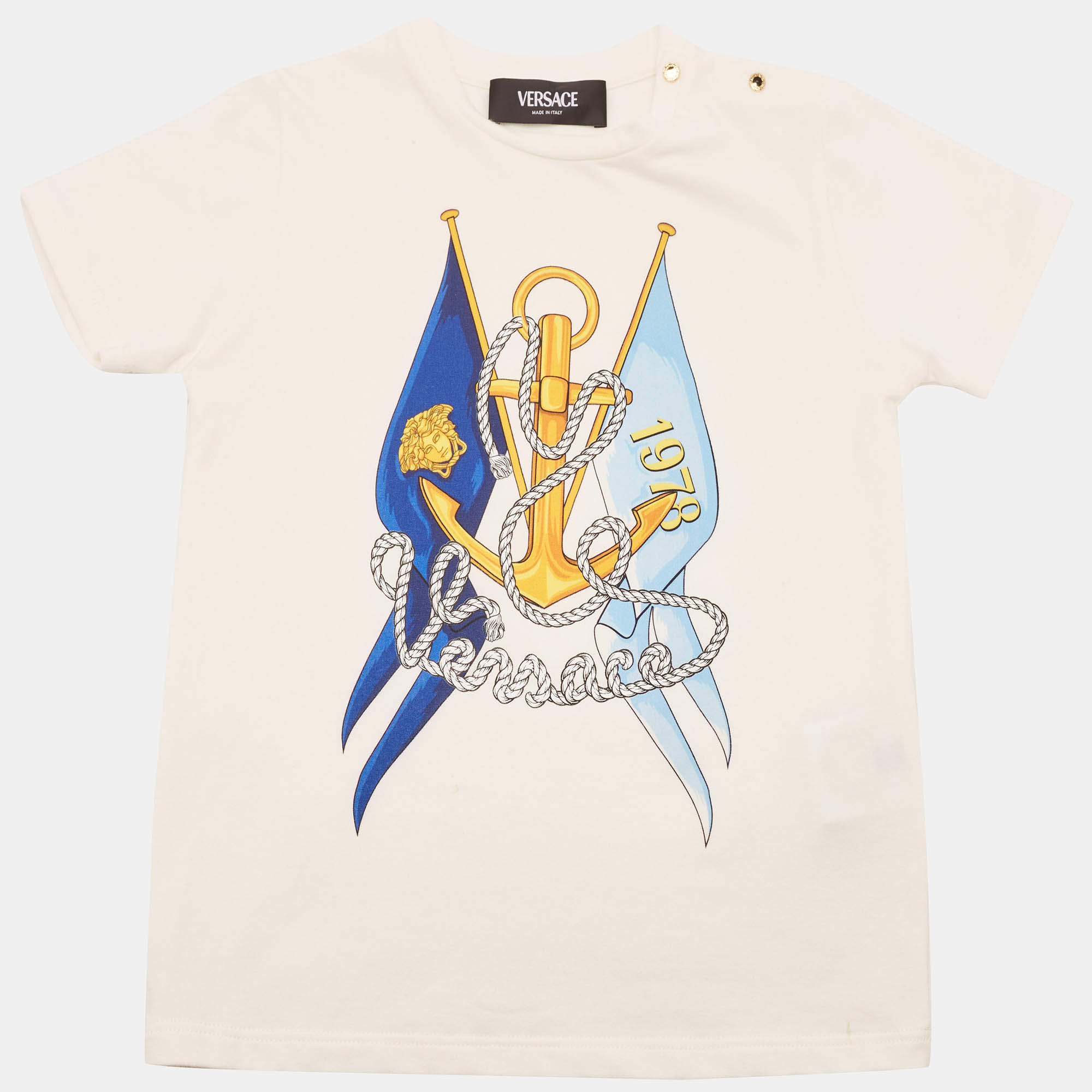 Versace Kids White L'Ancora Print Cotton Crew Neck T-Shirt 36 M