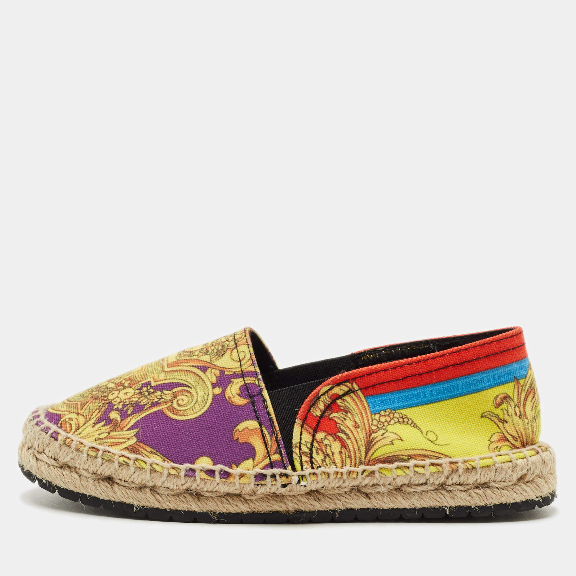 Pre Owned Versace Multicolor Barocco Goddess Canvas Slip On Espadrilles Size 31
