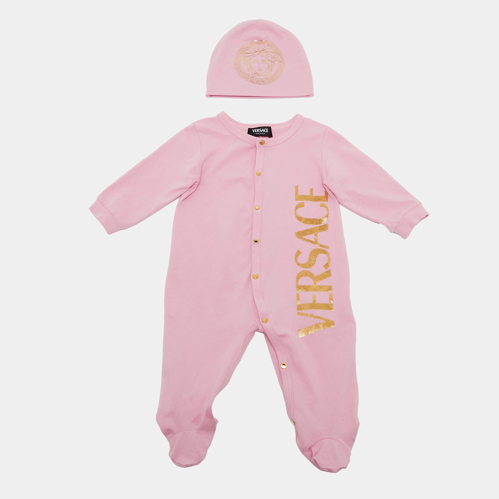 Pre Owned Versace Kids Pink Medusa Print Cotton Onesie Set 0-3M