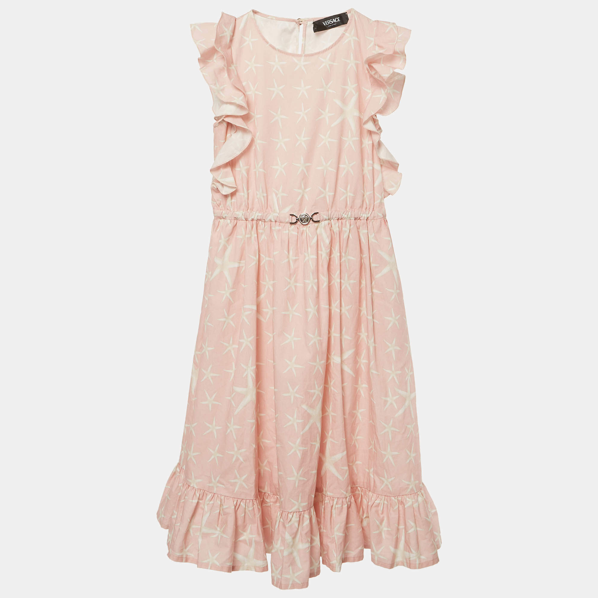 Pre Owned فستان فيرساتشي قطن بكشكشة بطبعة نجمة البحر وردي 8 سنوات