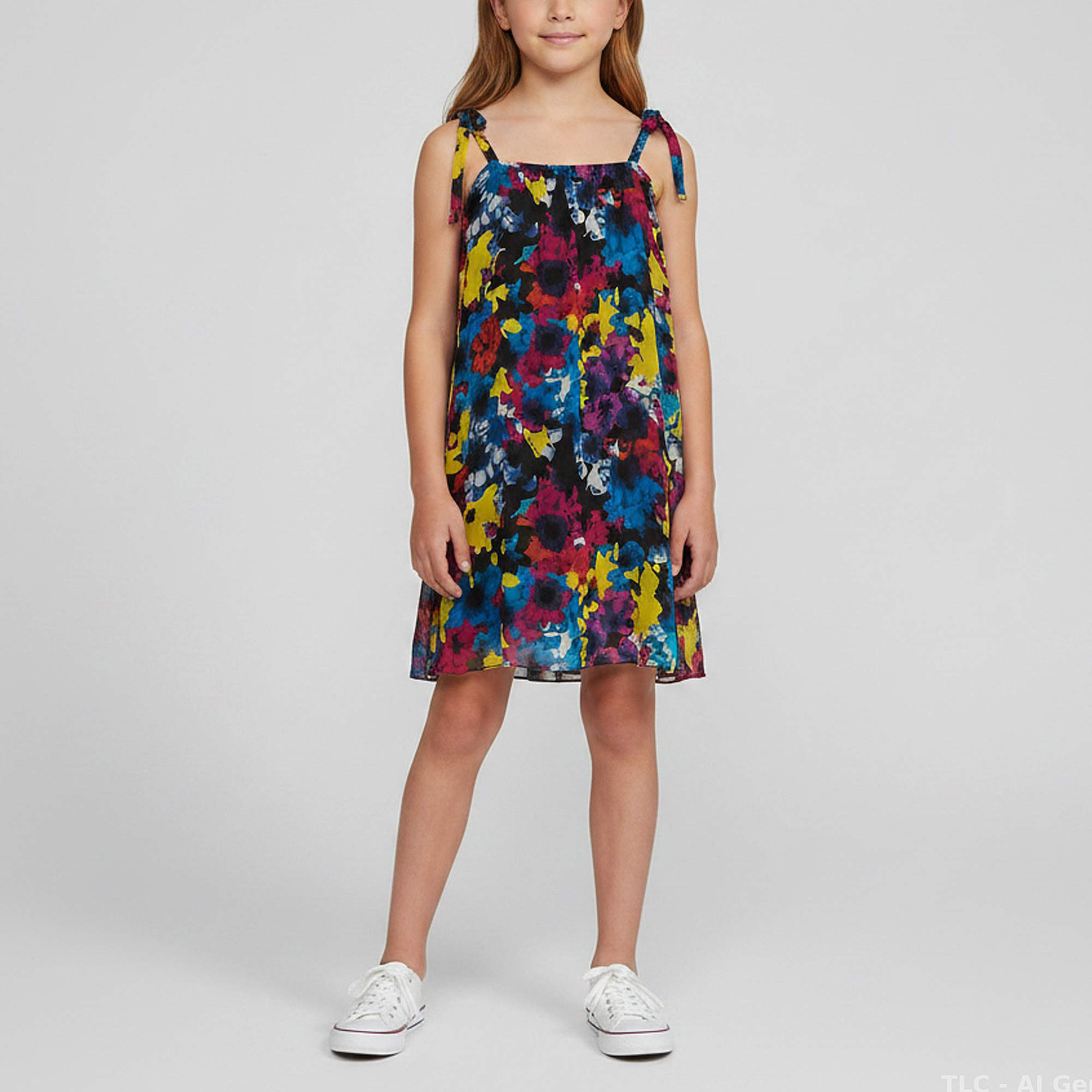 Pre Owned Young Versace Kids Multicolor Printed Crepe Strappy Dress Age 10 Yrs