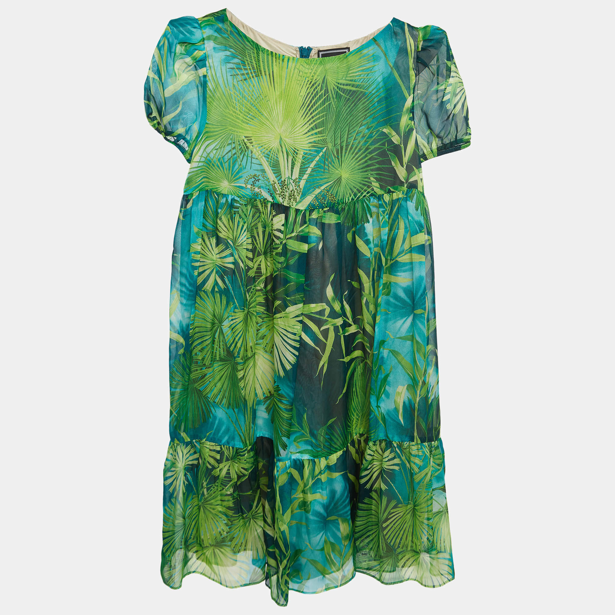 Versace Green Leaf Print Silk Chiffon Dress (12 Yrs)