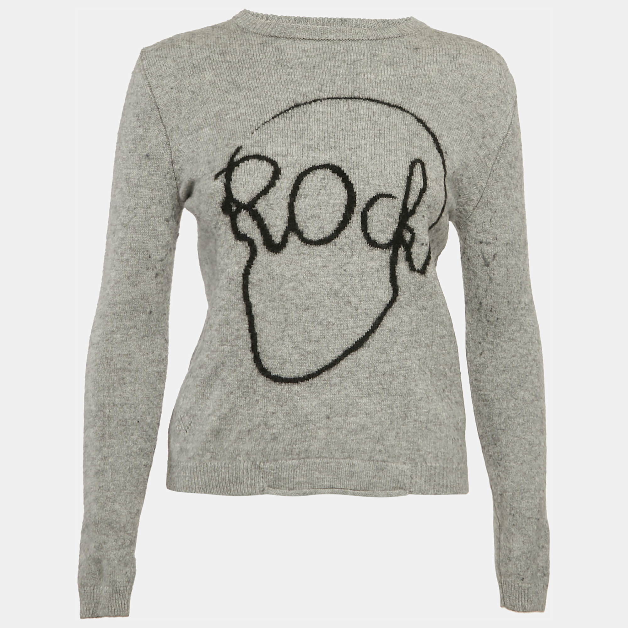 Zadig & Voltaire Kids Grey Skull Rock Pattern Wool Crew Neck Sweater 14 Yrs