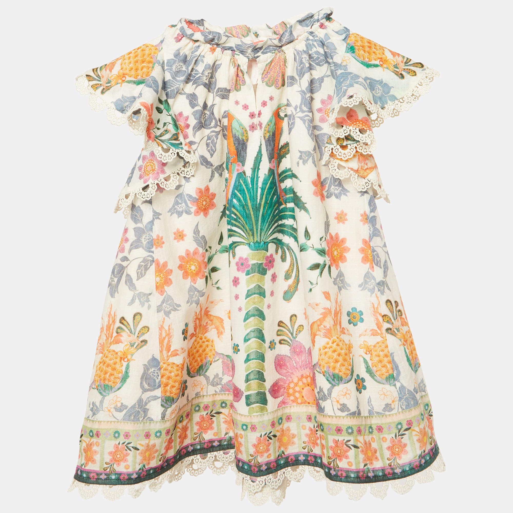 مملوكة مسبقًا Zimmermann Multicolour Kids Ginger Tropical Print A- Line Dress 2 Yrs 