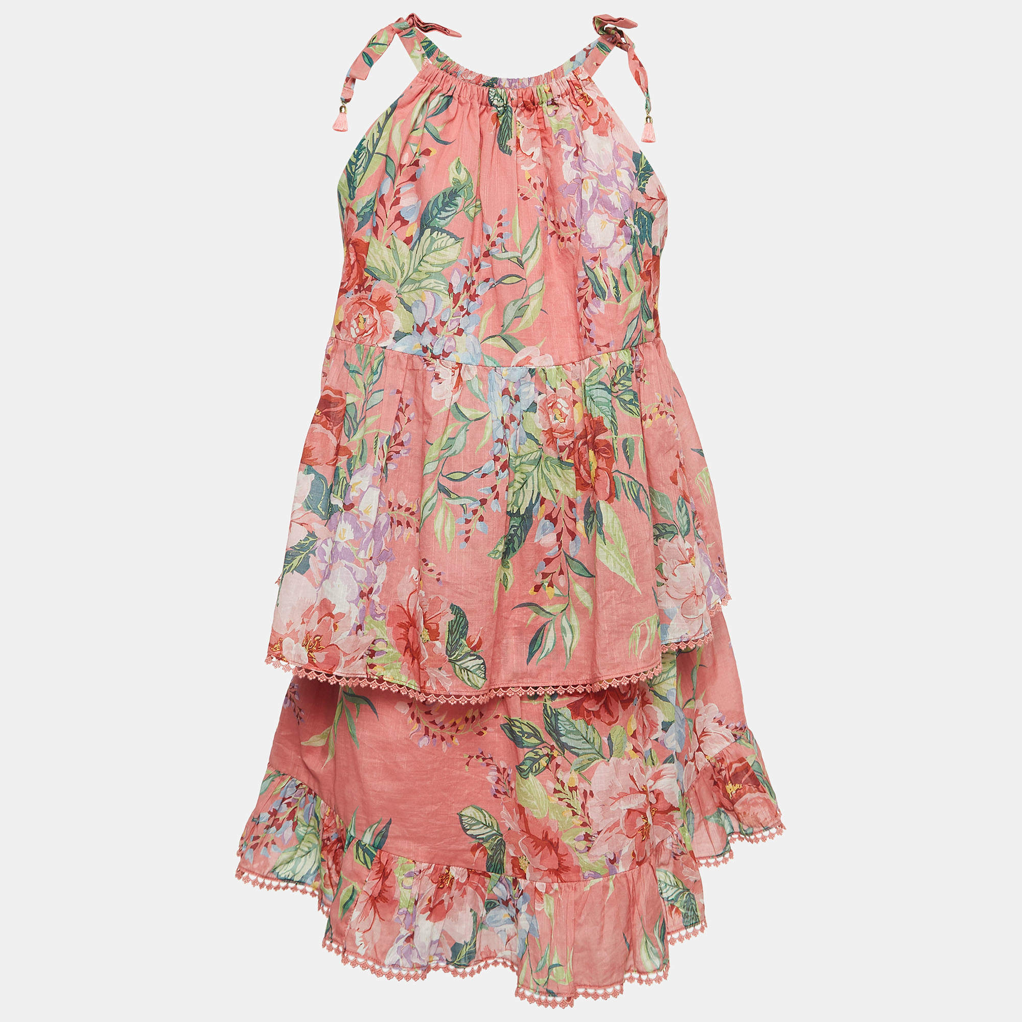 Pre Owned Zimmermann Pink Floral Print Cotton Top & Skirt Set (10 Yrs)