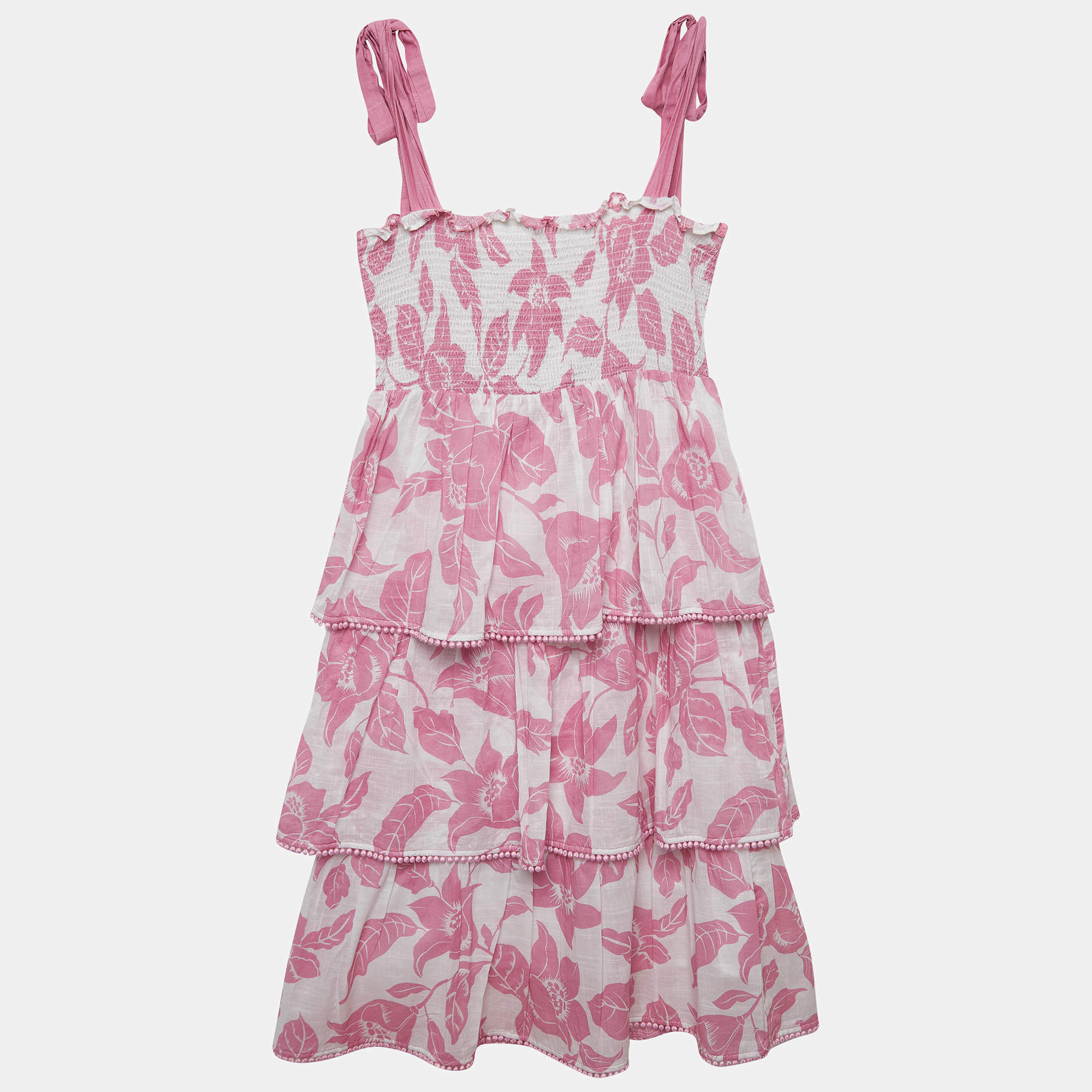 Zimmermann White/Pink Floral Print Cotton Tiered Dress (10 Yrs)